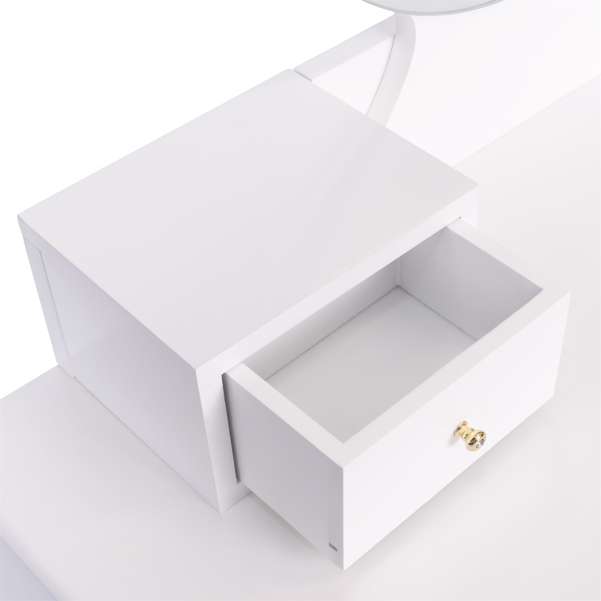 Kepooman Makeup Vanity with 3-Color Dimmable Lighted Mirror, Mid-Century Dressing Table for Writing Study Bedroom, White Kepooman Makeup Vanity with 3-Color Dimmable Lighted Mirror, Mid-Century Dressing Table for Writing Study Bedroom, White