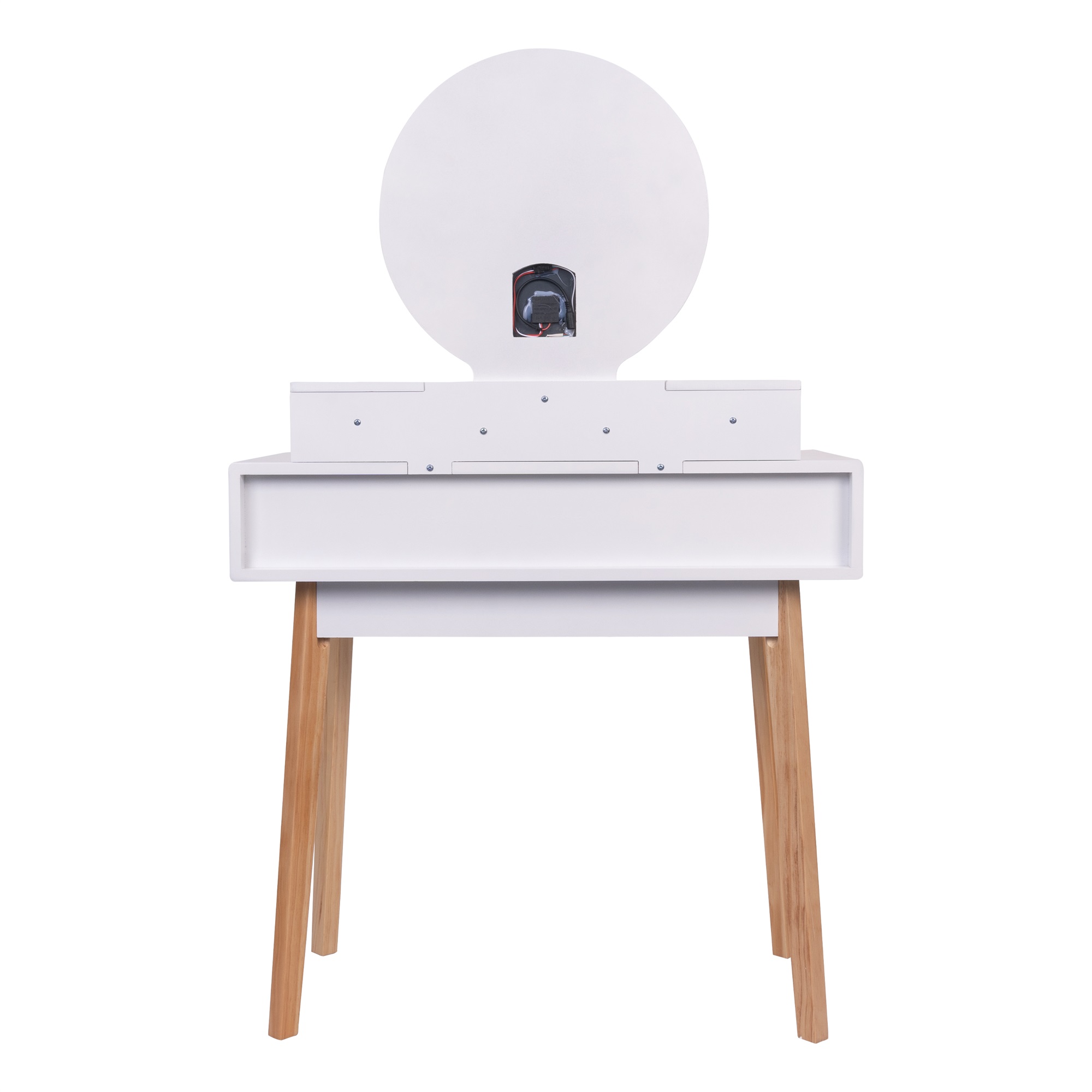 Kepooman Makeup Vanity with 3-Color Dimmable Lighted Mirror, Mid-Century Dressing Table for Writing Study Bedroom, White Kepooman Makeup Vanity with 3-Color Dimmable Lighted Mirror, Mid-Century Dressing Table for Writing Study Bedroom, White