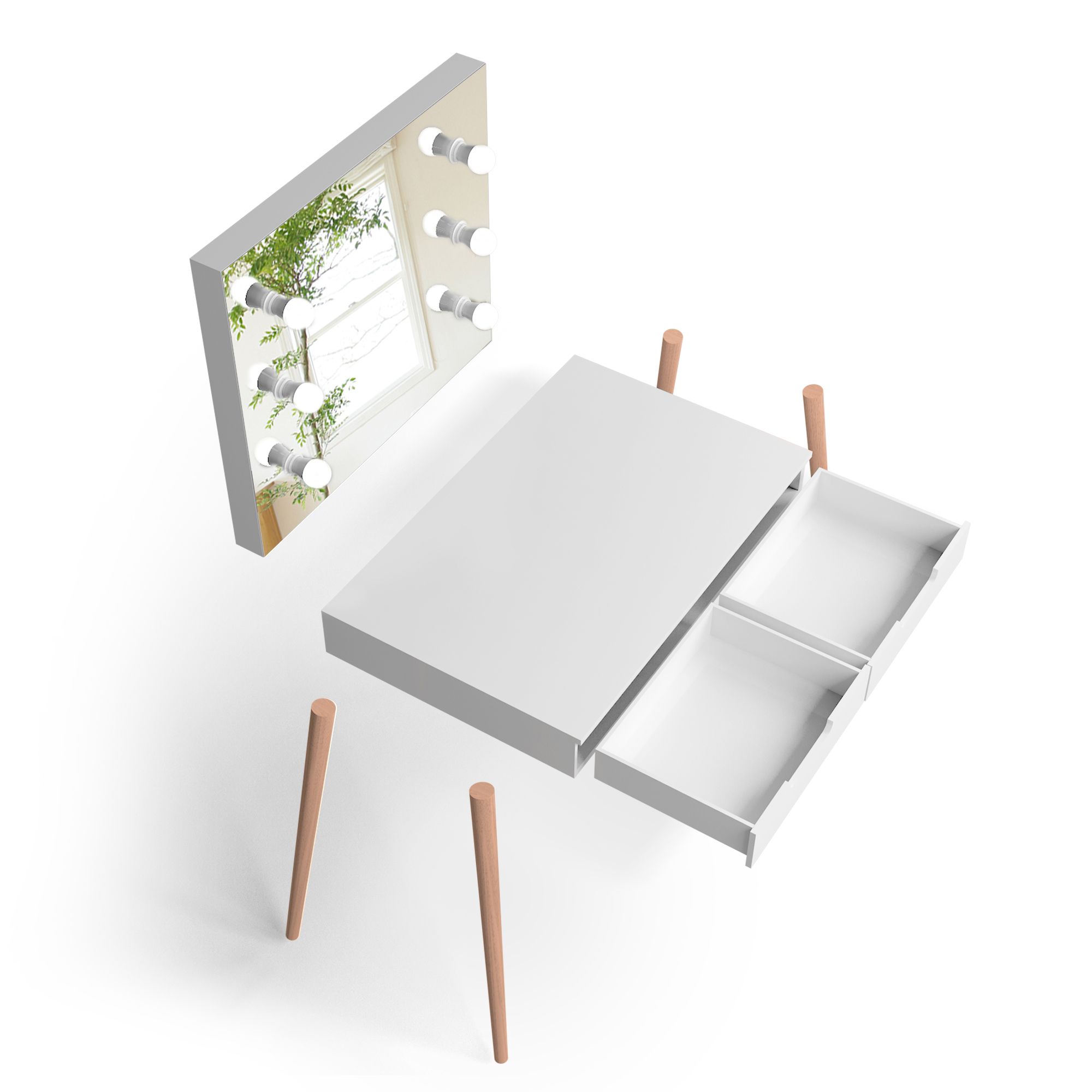 Kepooman Makeup Vanity with LED Lighted Mirror, Mid-Century Dressing Table for Writing Study Bedroom, White Kepooman Makeup Vanity with LED Lighted Mirror, Mid-Century Dressing Table for Writing Study Bedroom, White