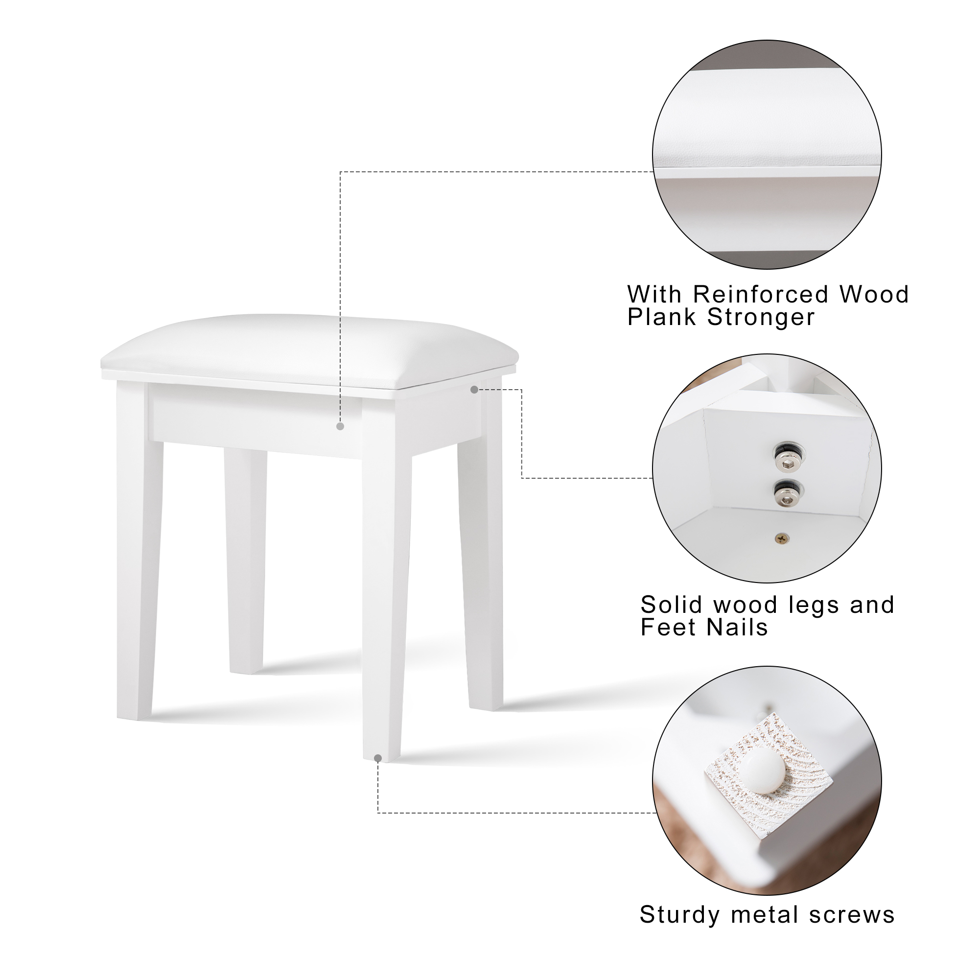 Kepooman Makeup Vanity with Upholstered Stool and Flip-Top Mirror and 2 Drawers, Small Computer Desk Home Office Desk for Writing Study Bedroom, White Kepooman Makeup Vanity with Upholstered Stool and Flip-Top Mirror and 2 Drawers, Small Computer Desk Home Office Desk for Writing Study Bedroom, White