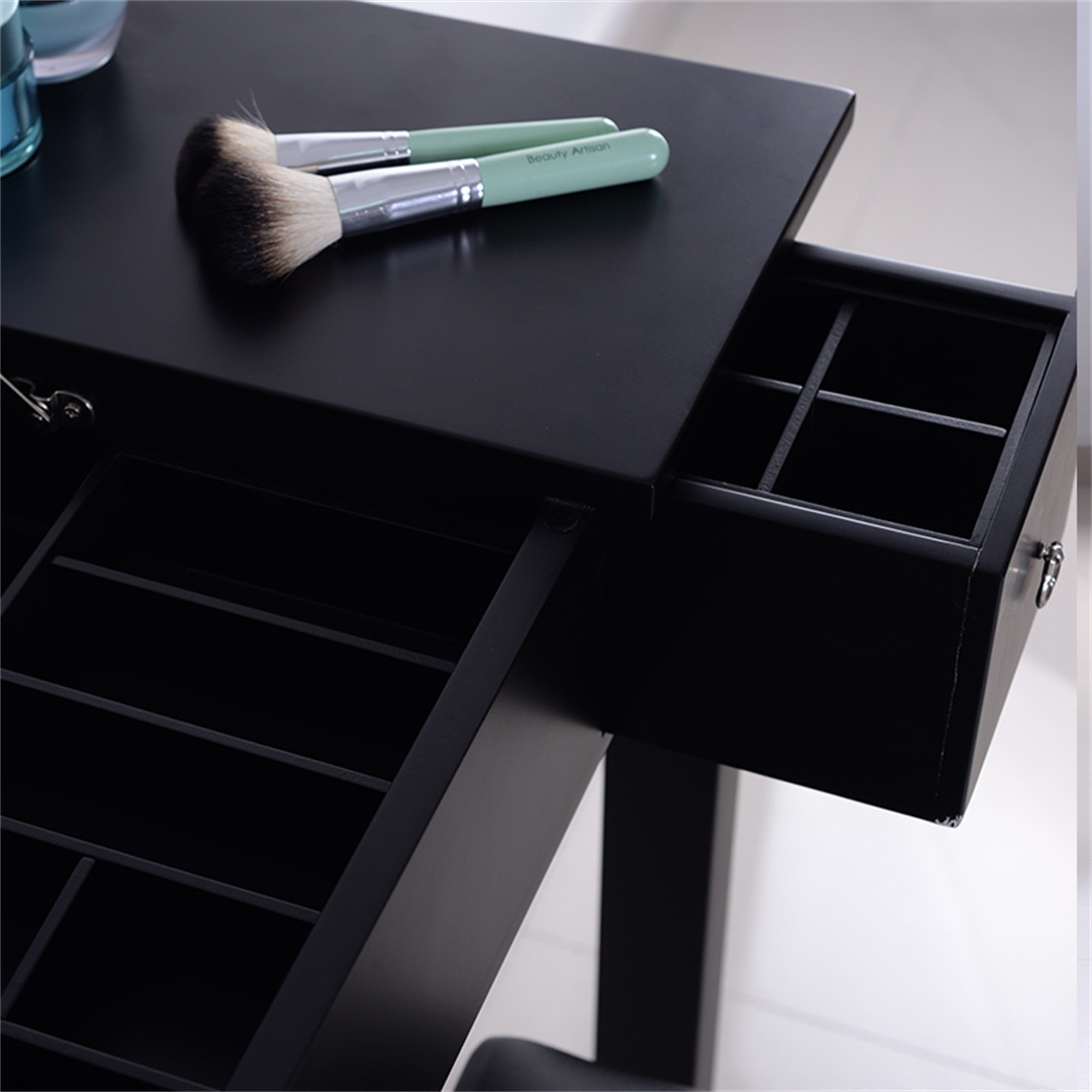 Kepooman Makeup Vanity with Flip-top Dressing Mirror, Small Computer Desk Home Office Desk for Writing Study Bedroom, Black Kepooman Makeup Vanity with Flip-top Dressing Mirror, Small Computer Desk Home Office Desk for Writing Study Bedroom, Black