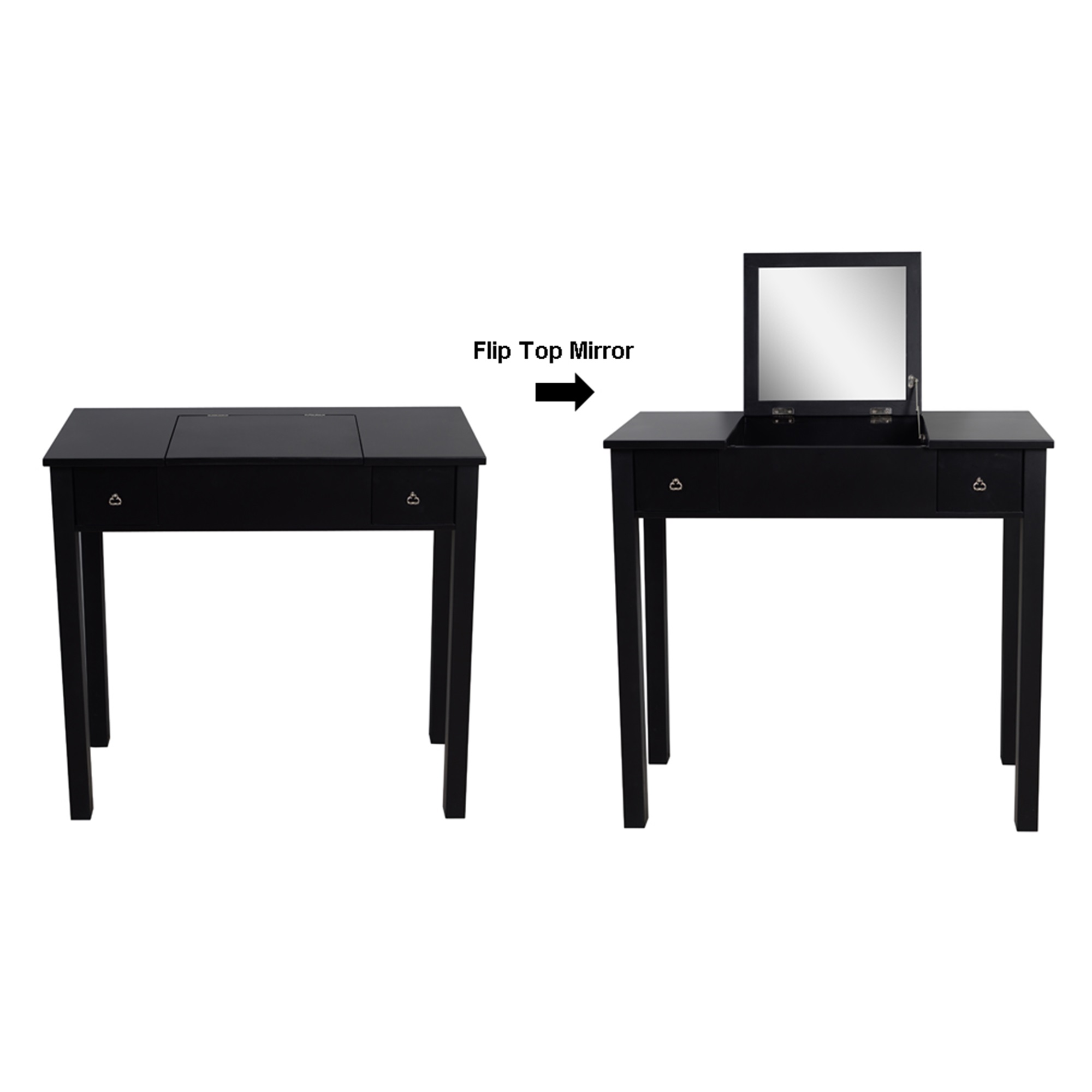 Kepooman Makeup Vanity with Flip-top Dressing Mirror, Small Computer Desk Home Office Desk for Writing Study Bedroom, Black Kepooman Makeup Vanity with Flip-top Dressing Mirror, Small Computer Desk Home Office Desk for Writing Study Bedroom, Black