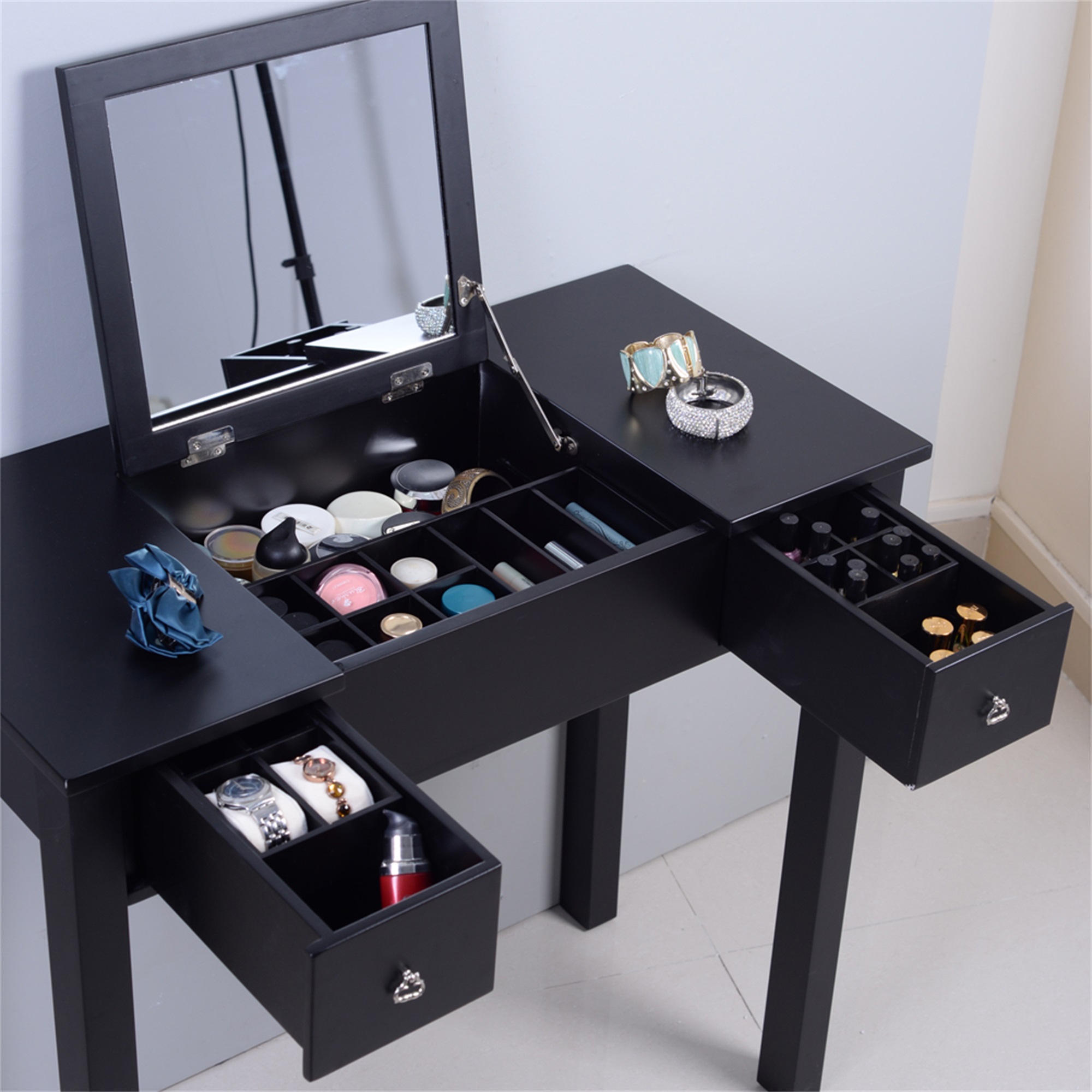 Kepooman Makeup Vanity with Flip-top Dressing Mirror, Small Computer Desk Home Office Desk for Writing Study Bedroom, Black Kepooman Makeup Vanity with Flip-top Dressing Mirror, Small Computer Desk Home Office Desk for Writing Study Bedroom, Black