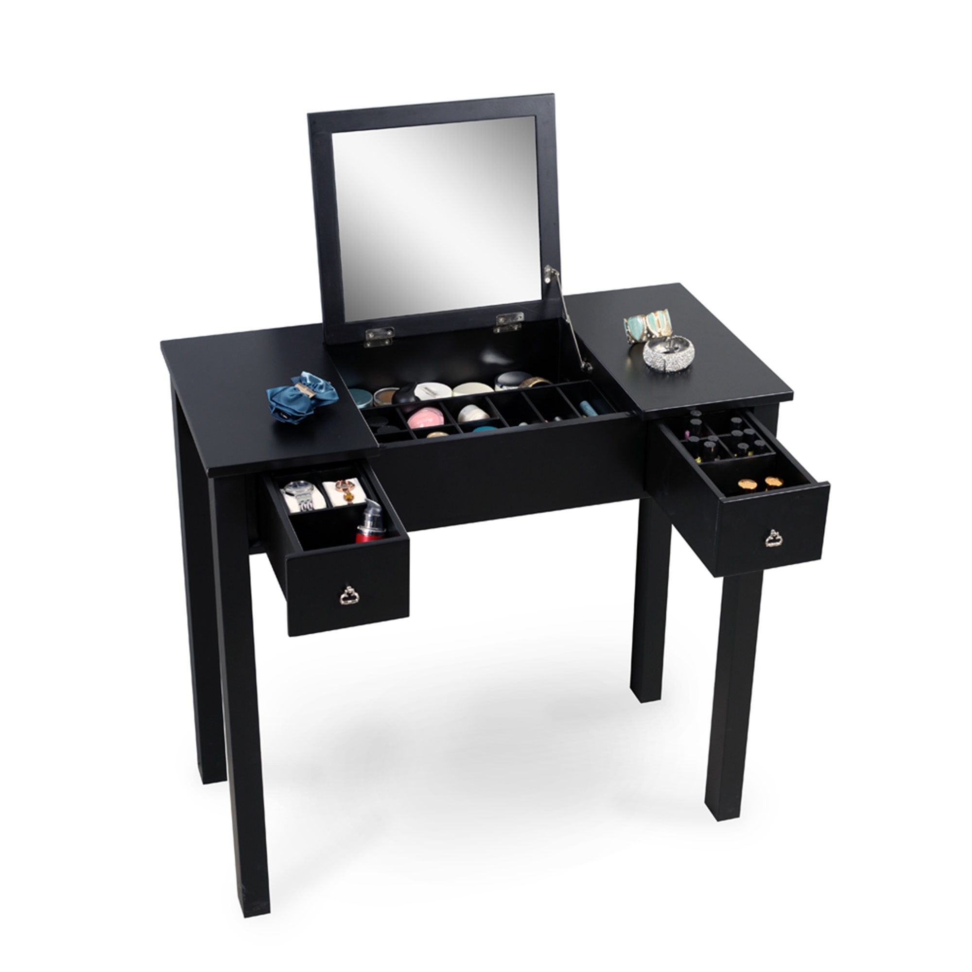 Kepooman Makeup Vanity with Flip-top Dressing Mirror, Small Computer Desk Home Office Desk for Writing Study Bedroom, Black Kepooman Makeup Vanity with Flip-top Dressing Mirror, Small Computer Desk Home Office Desk for Writing Study Bedroom, Black