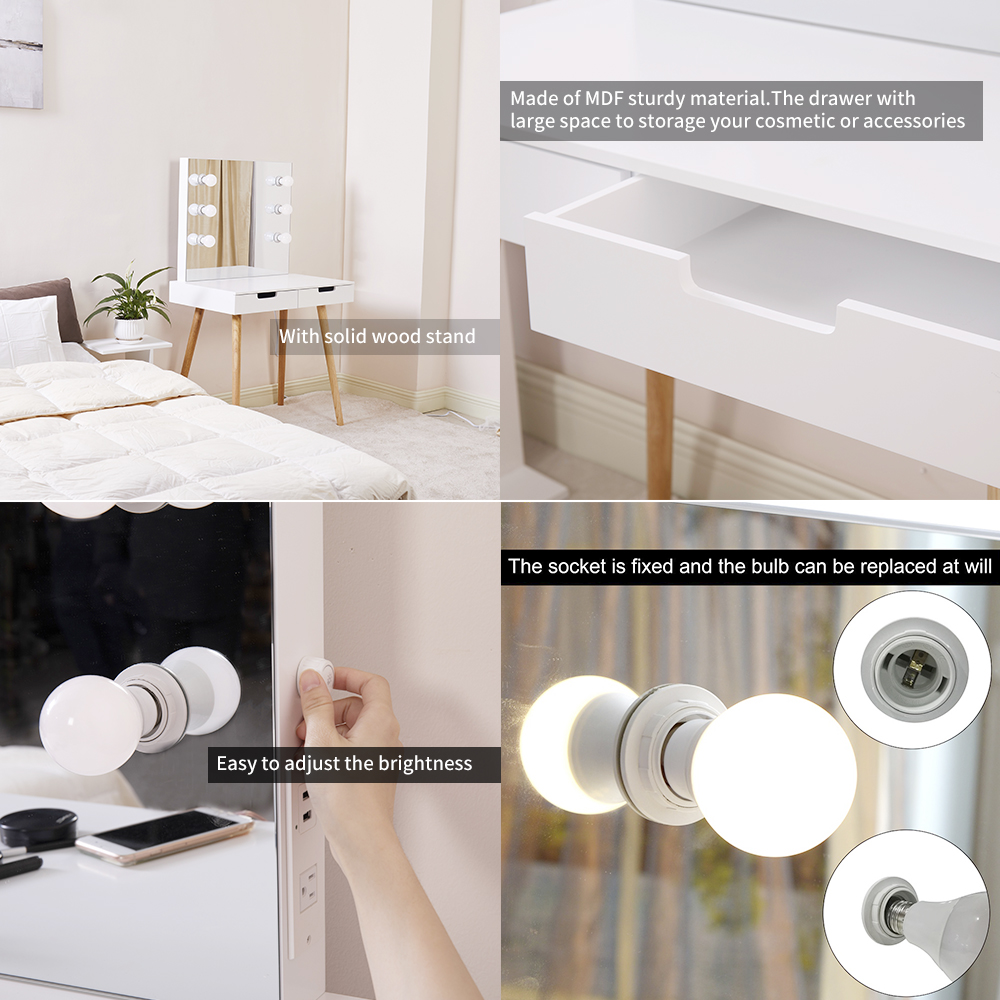 Kepooman Makeup Vanity with LED Light, Small Computer Desk Home Office Desk for Writing Study Bedroom, White Kepooman Makeup Vanity with LED Light, Small Computer Desk Home Office Desk for Writing Study Bedroom, White