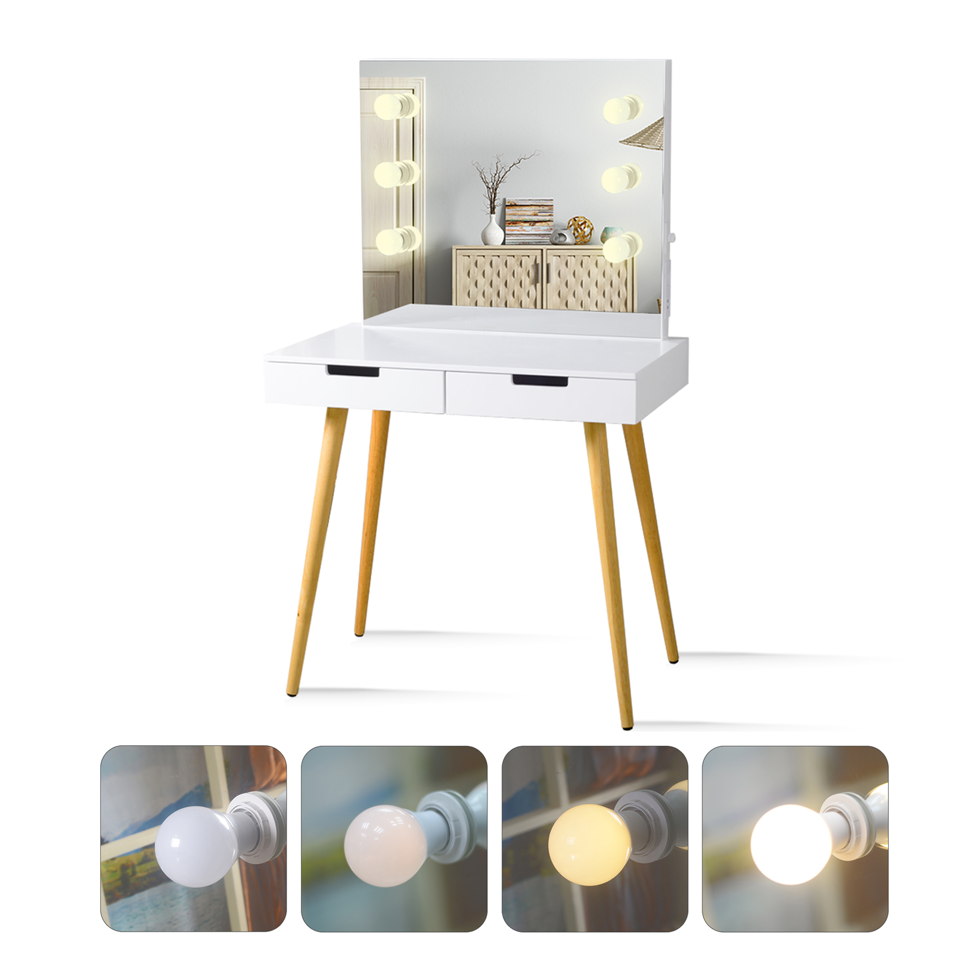 Kepooman Makeup Vanity with LED Light, Small Computer Desk Home Office Desk for Writing Study Bedroom, White Kepooman Makeup Vanity with LED Light, Small Computer Desk Home Office Desk for Writing Study Bedroom, White