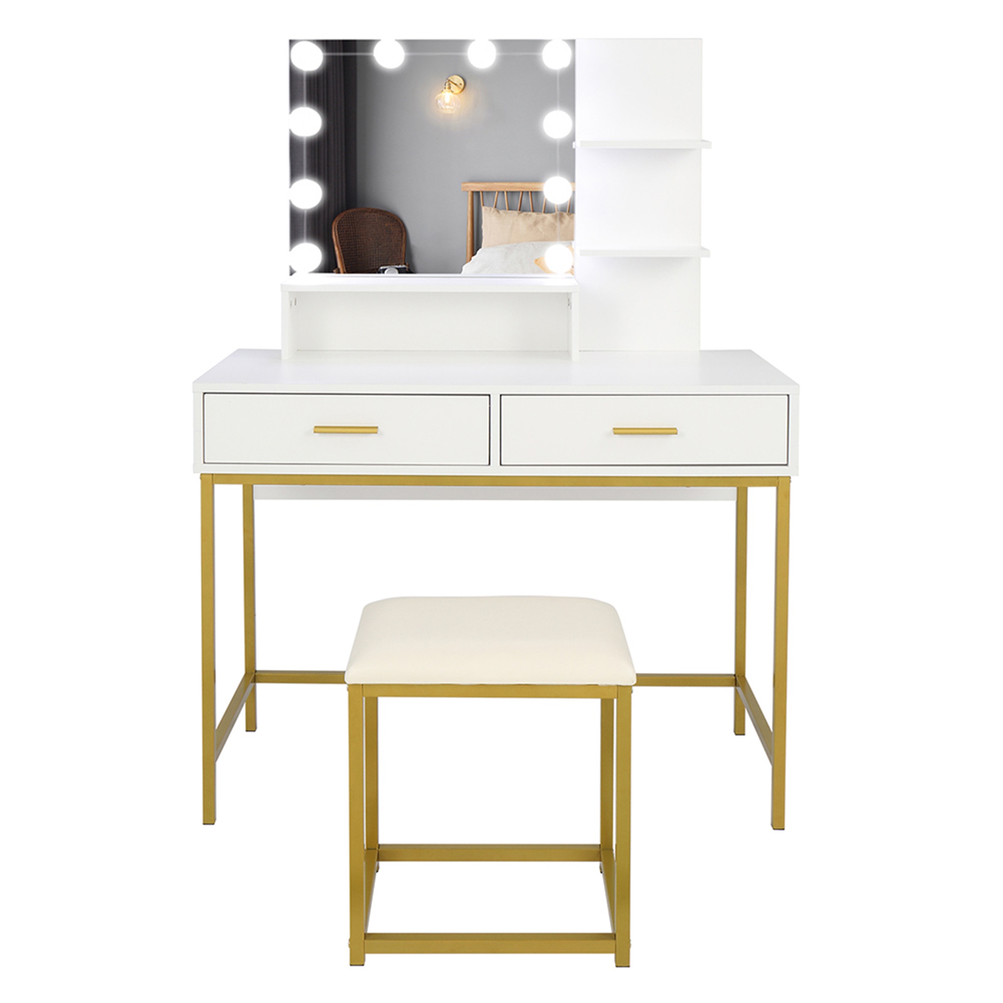 Resenkos Makeup Dressing Table with 10 LED Bulbs, Makeup Table with Mirror and Lights for Women, Girls, Bedroom, White