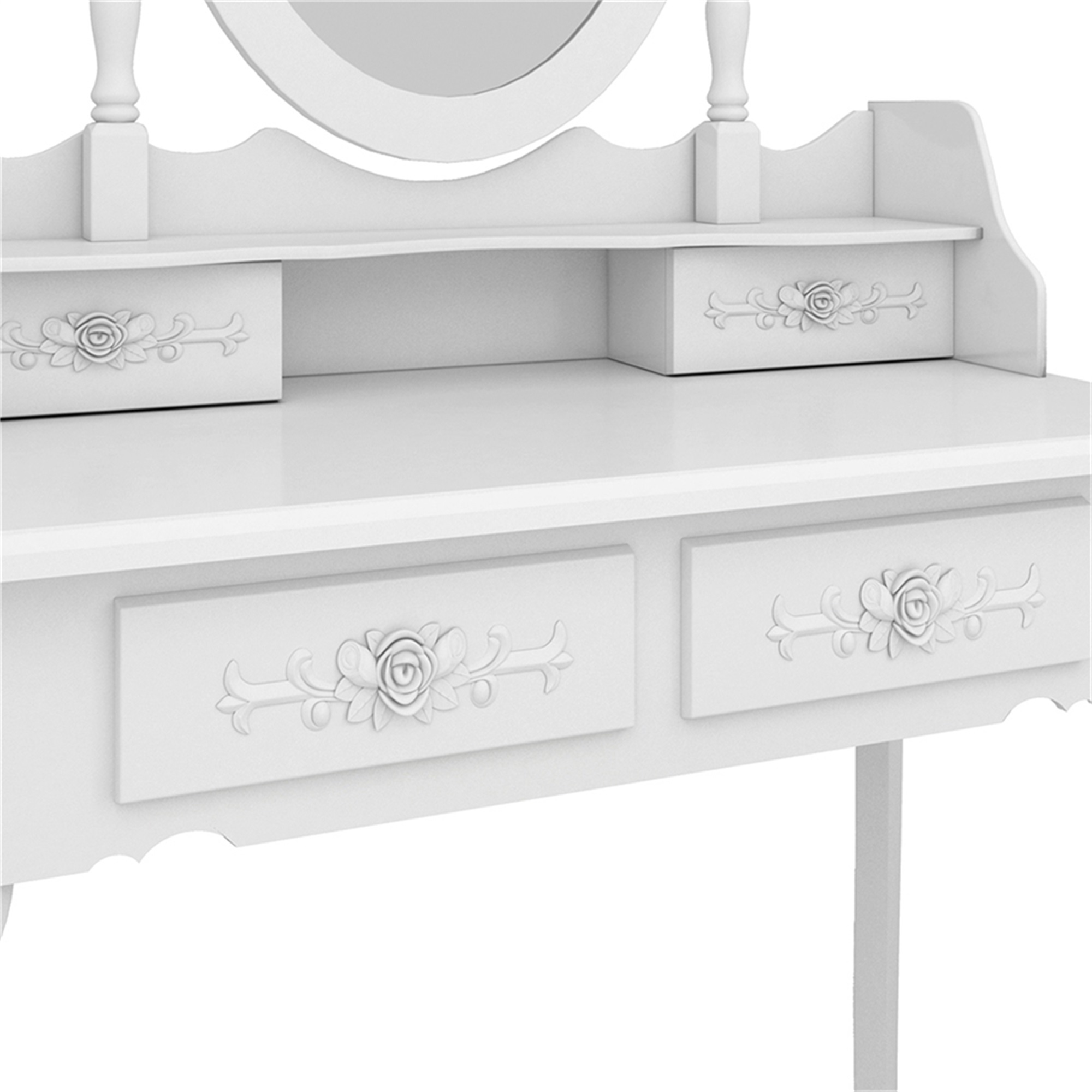 Kadyn Vanity Desk with Lighted Mirror, Vanity Table and Chair Set with 4 Drawer, White