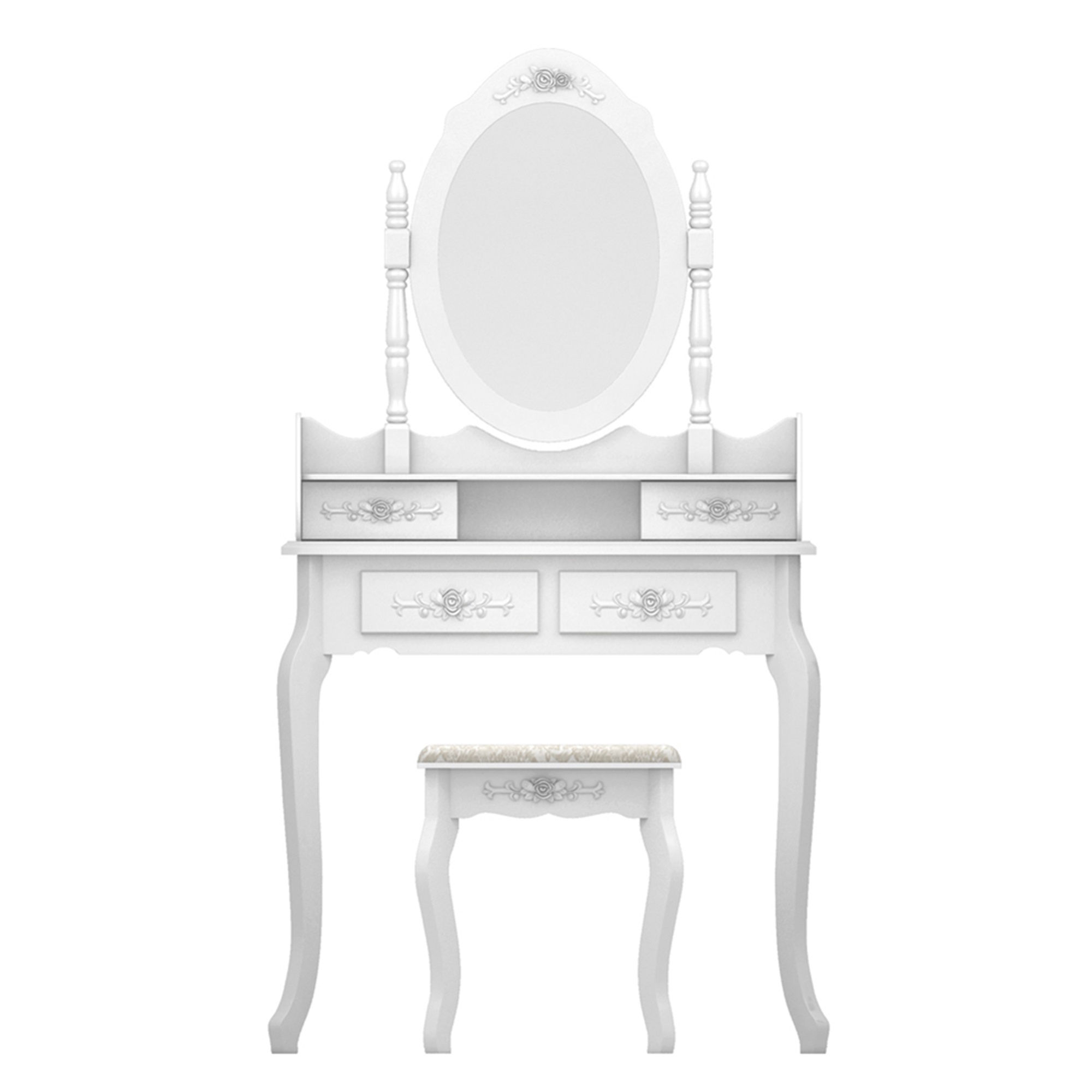 Kadyn Vanity Desk with Lighted Mirror, Vanity Table and Chair Set with 4 Drawer, White