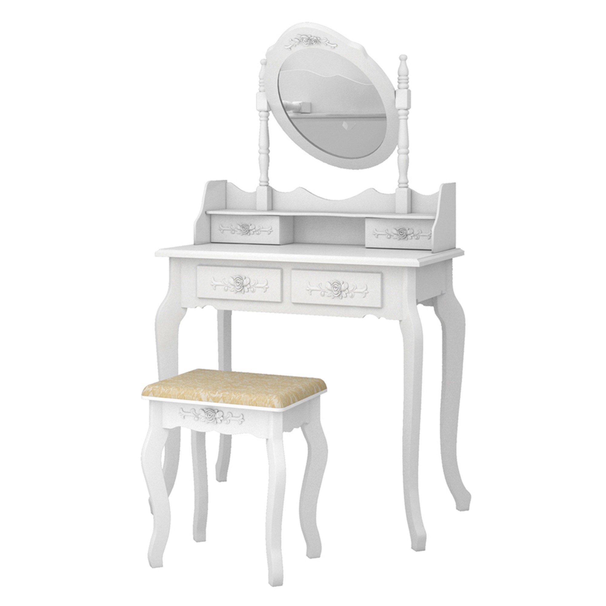 Kepooman Vanity Desk with Lighted Mirror, Vanity Table and Chair Set with 4 Drawer, White Kepooman Vanity Desk with Lighted Mirror, Vanity Table and Chair Set with 4 Drawer, White
