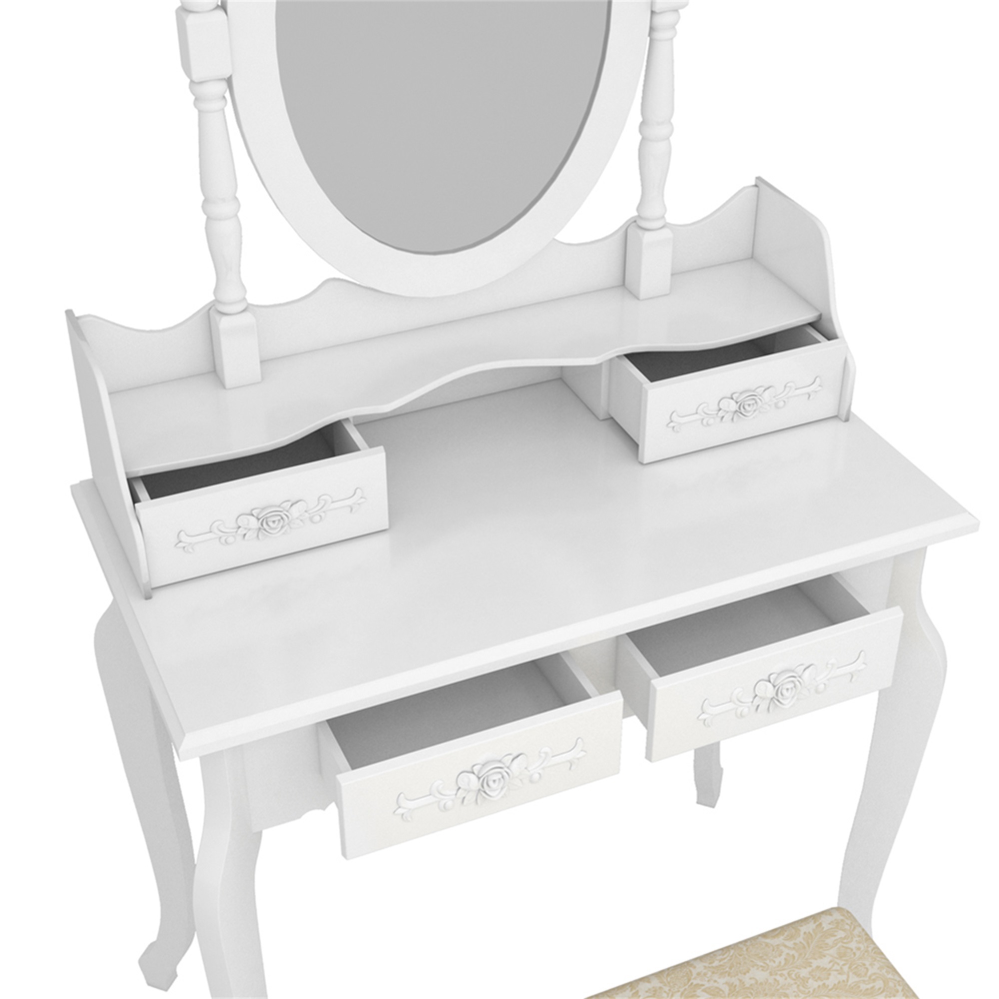 Kepooman Vanity Desk with Lighted Mirror, Vanity Table and Chair Set with 4 Drawer, White Kepooman Vanity Desk with Lighted Mirror, Vanity Table and Chair Set with 4 Drawer, White