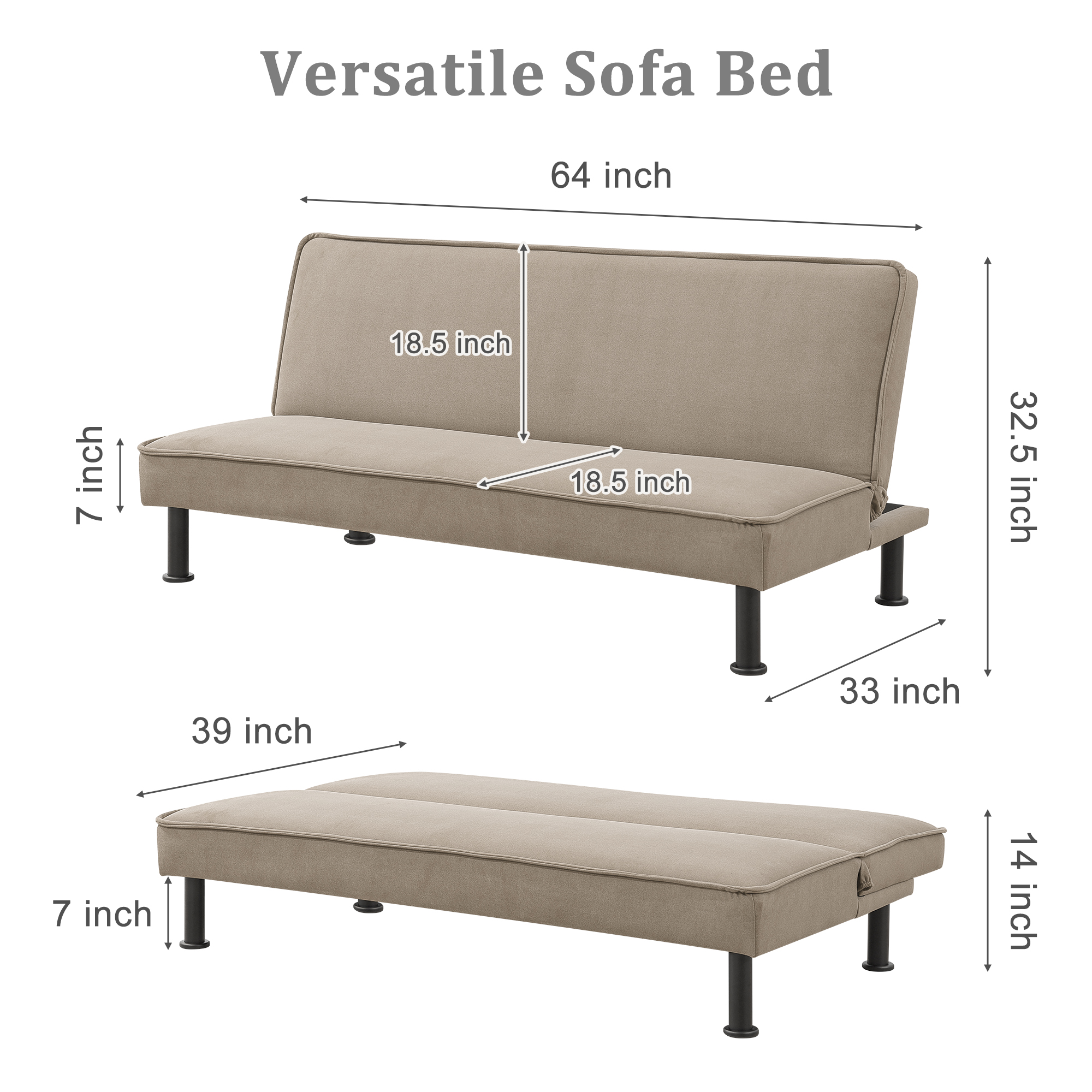 Spaco Futon Sofa Bed Convertible Futon Sleeper Sofa for Living Room Furniture, Khaki