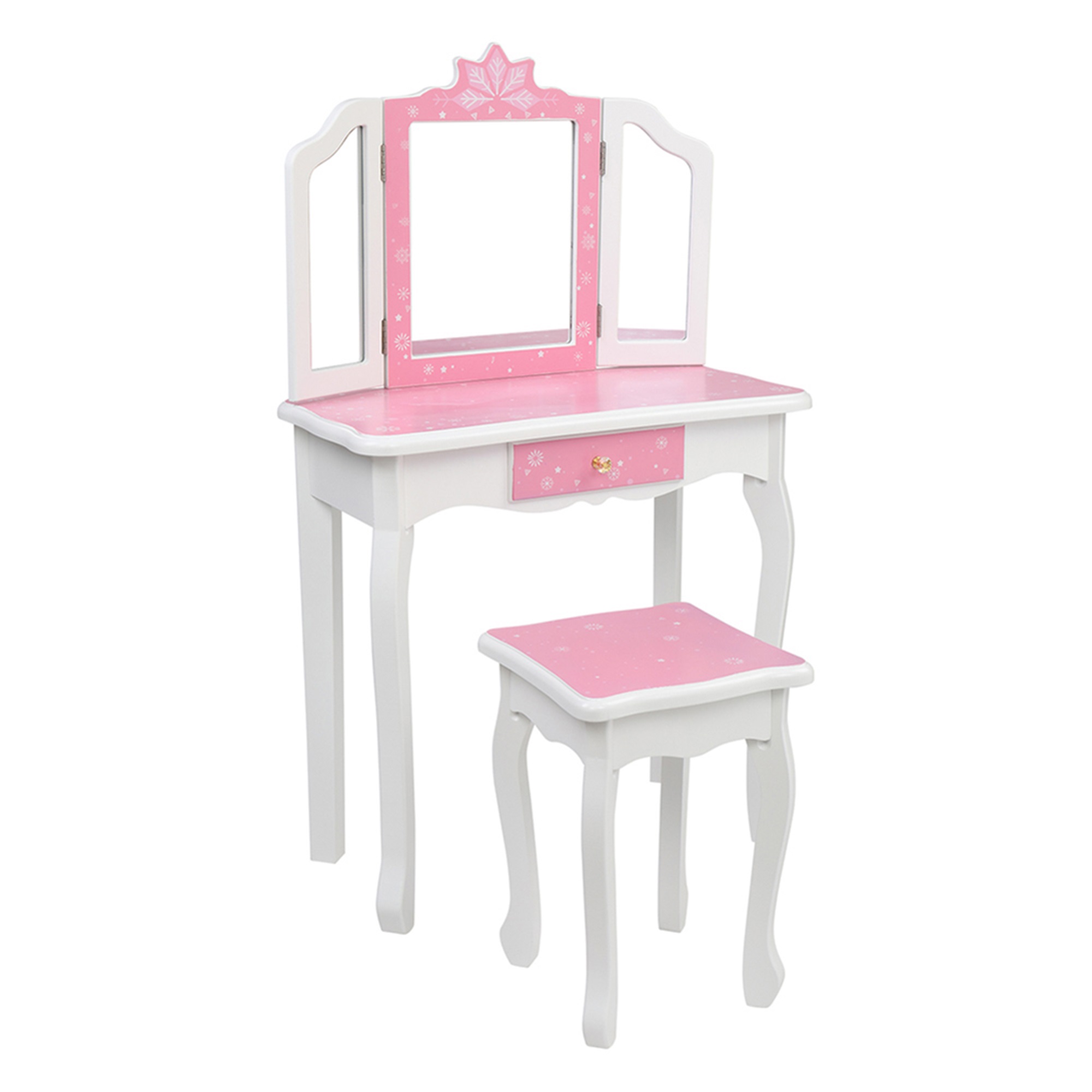 Resenkos Vanity Table and Chair Set, Children's Wooden Dressing Table Three-Sided Folding Mirror Dressing Table, White