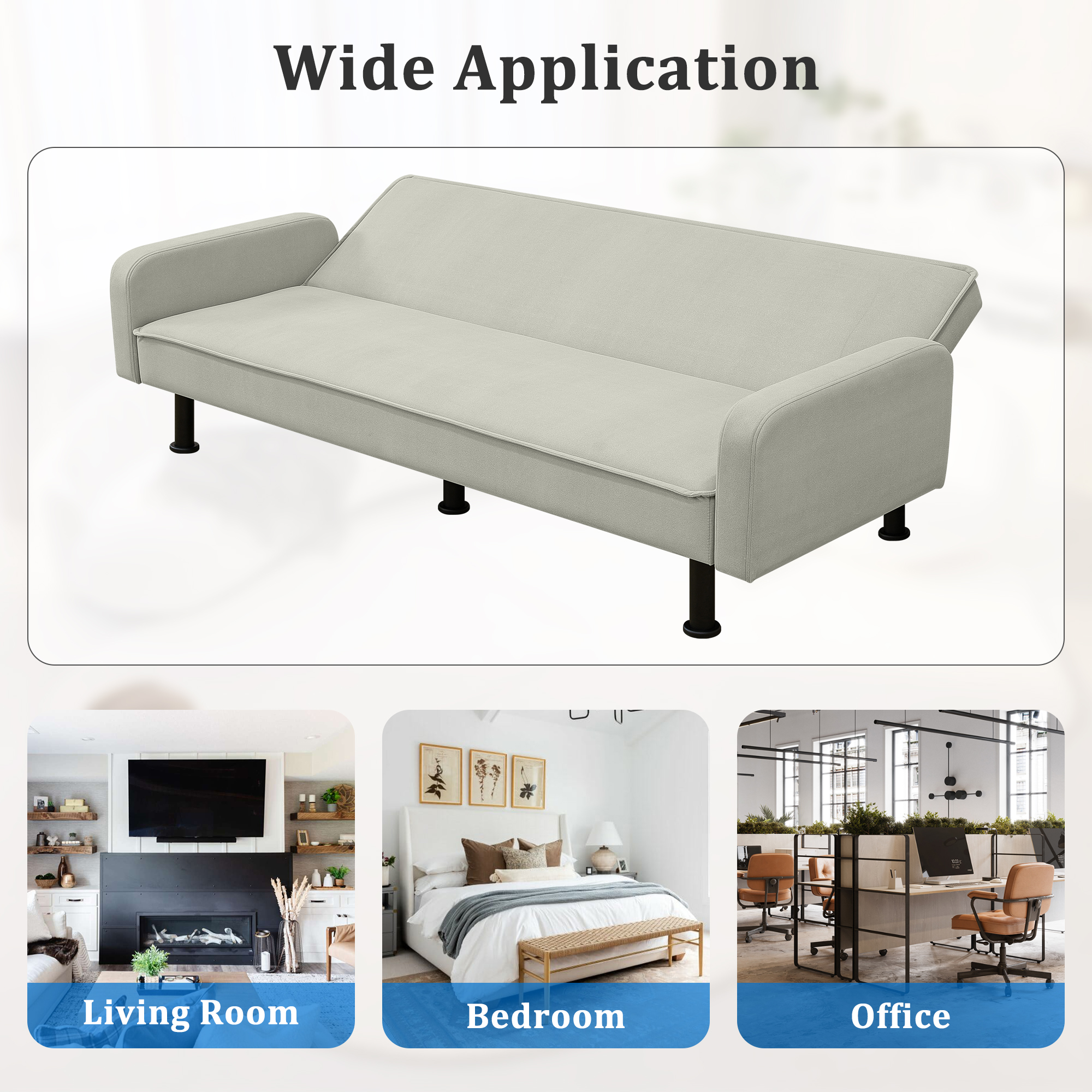 Spaco Futon Sofa Bed Convertible Futon Sleeper Sofa for Living Room Furniture, Light Grey