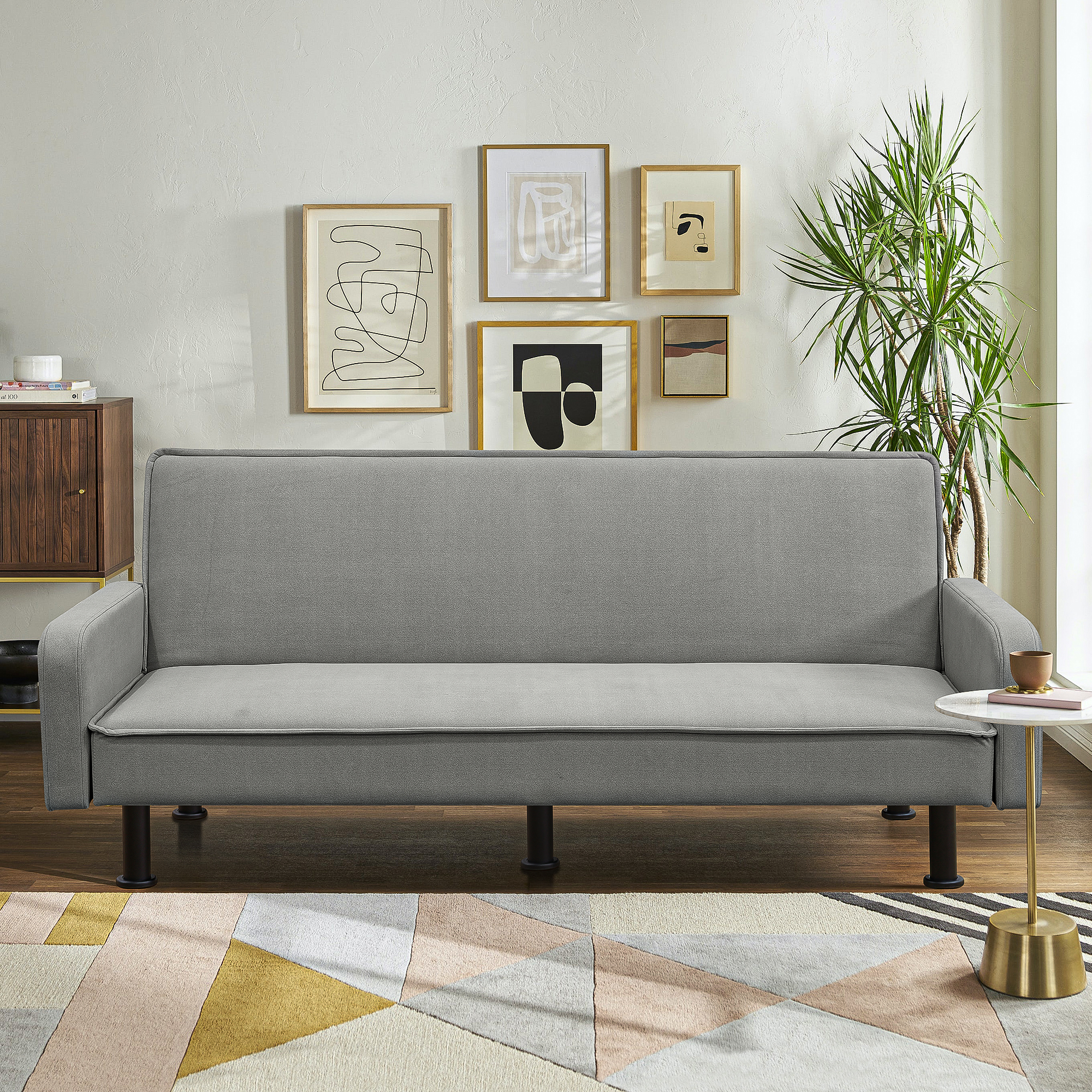 Spaco Futon Sofa Bed Convertible Futon Sleeper Sofa for Living Room Furniture, Grey