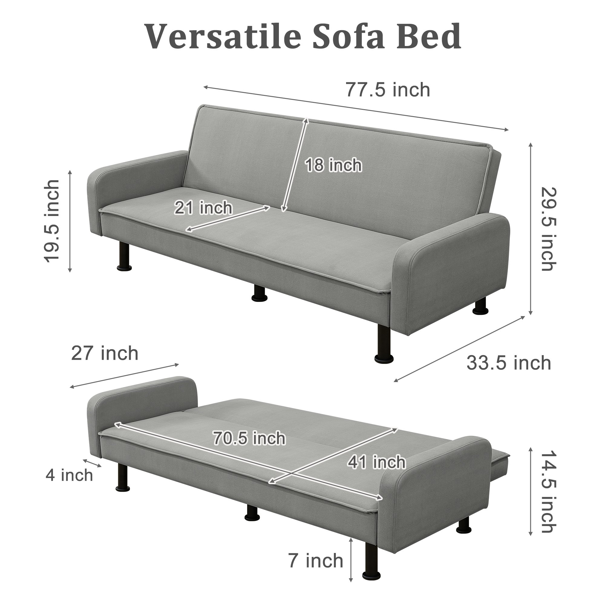 Spaco Futon Sofa Bed Convertible Futon Sleeper Sofa for Living Room Furniture, Grey