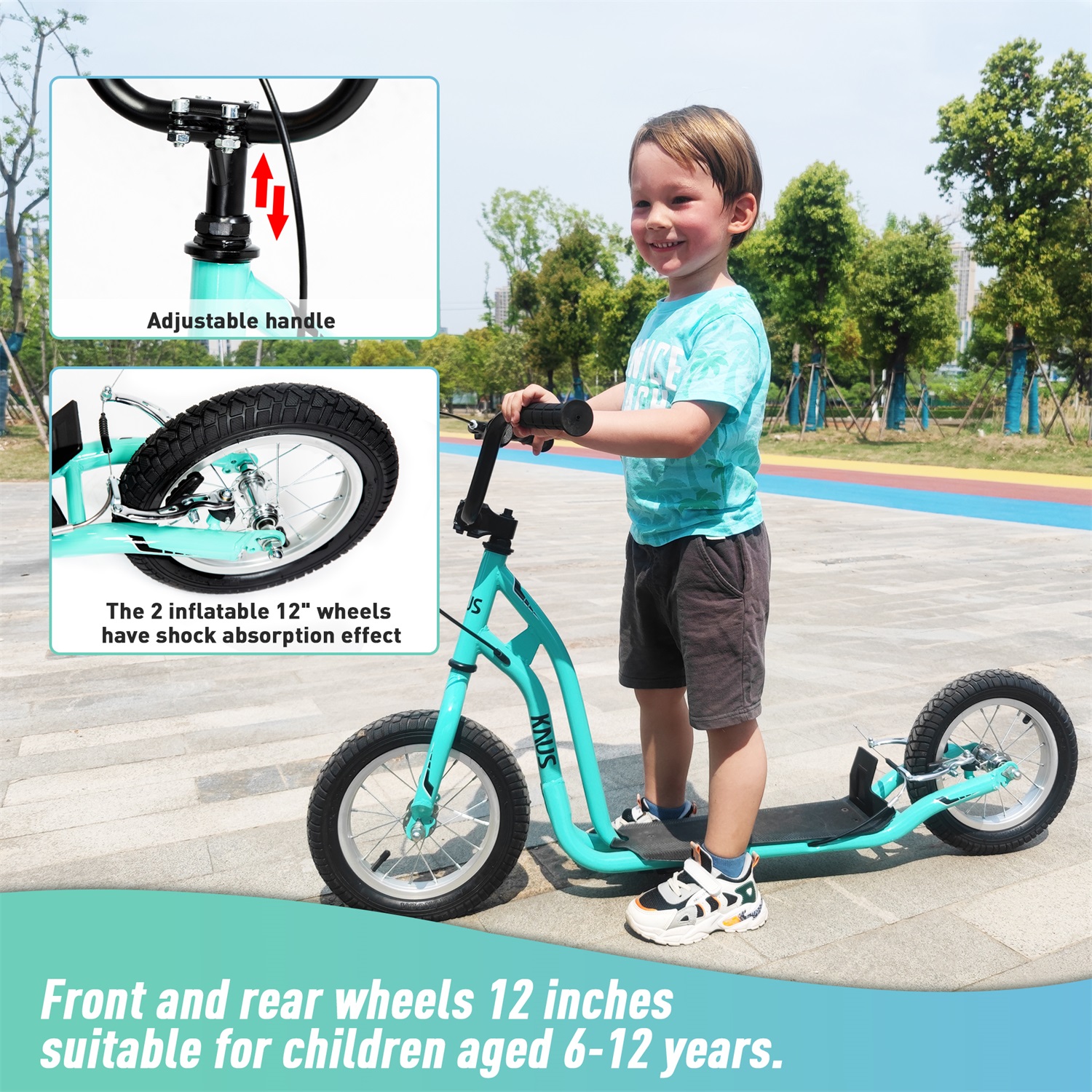 CIPACHO 37" Kids Scooter with 16" Front and 12" Rear Dual Brakes Inflatable Wheels, Durable Steel Frame Scooter for Ages 6-12, Green