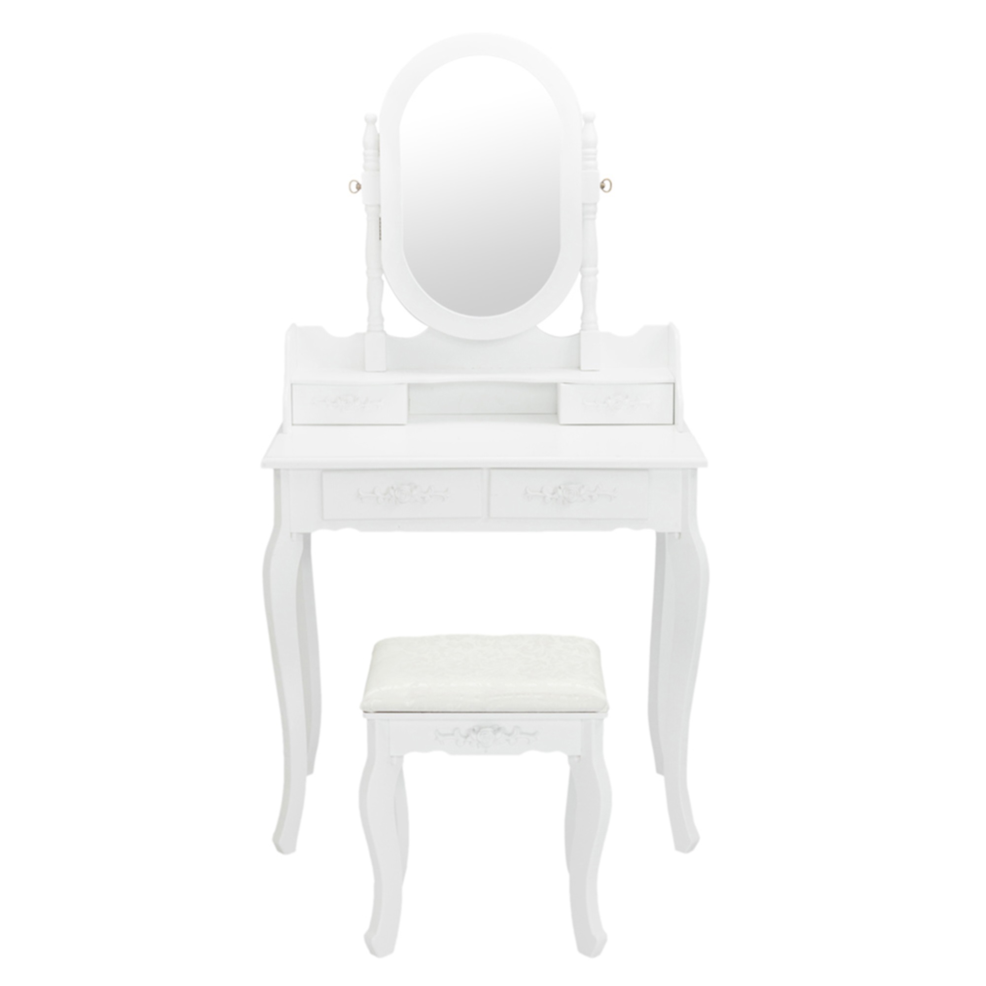 Kadyn Vanity Table and Chair Set, Makeup Dressing Table with 4 Drawe, Jewelry Cabinet Dresser, White