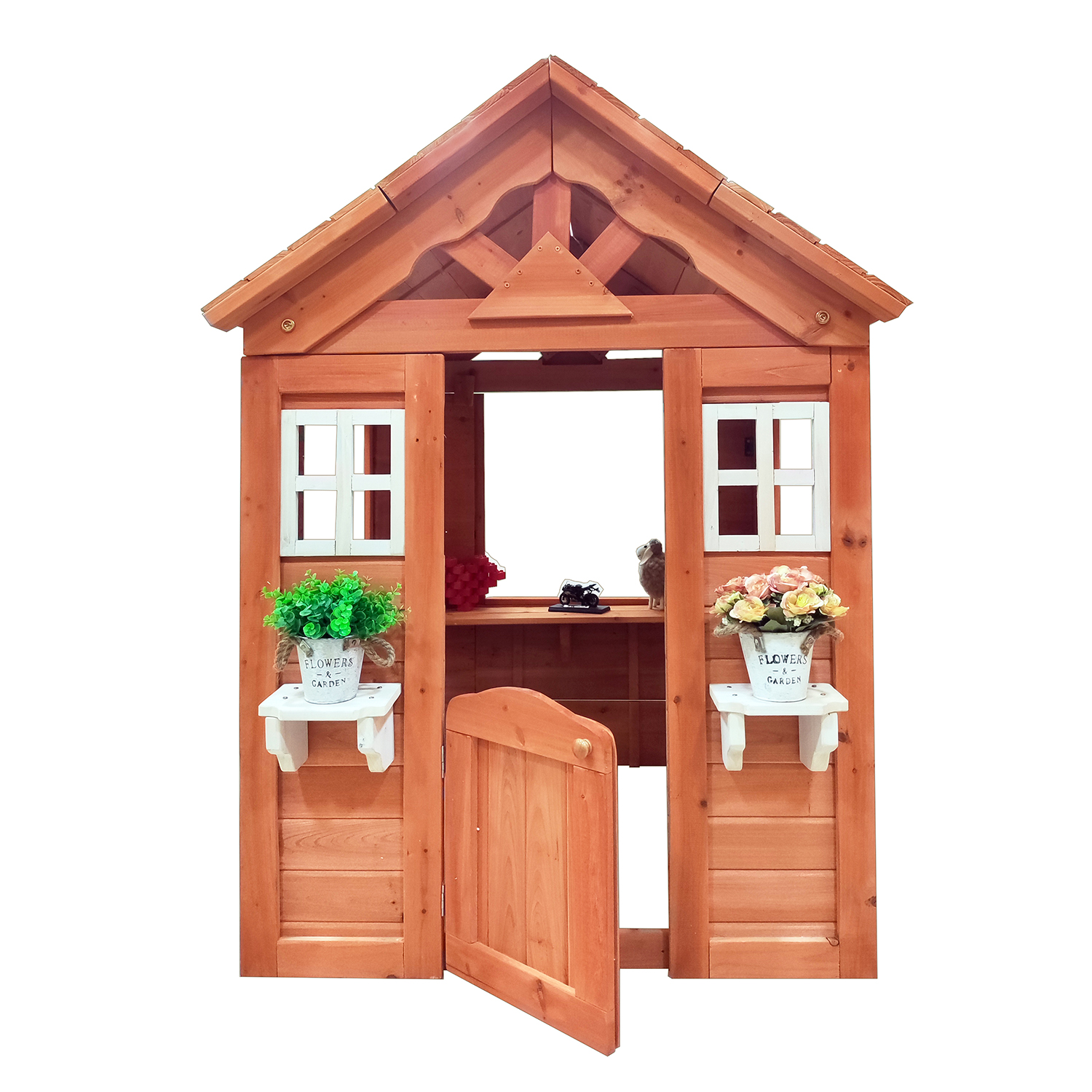 CIPACHO 55" Wooden Kids Playhouse for Ages 4-8, Outdoor Play House with 2 Windows and Flowerpot Holder, Orange