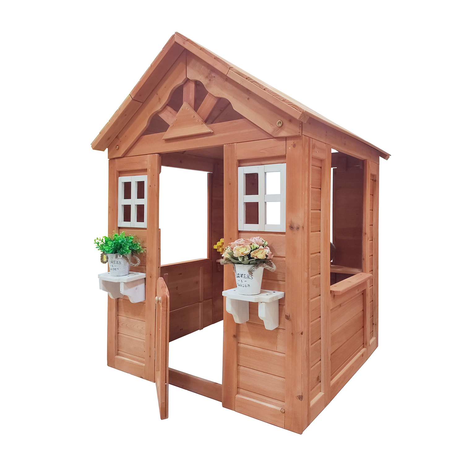 CIPACHO 55" Wooden Kids Playhouse for Ages 4-8, Outdoor Play House with 2 Windows and Flowerpot Holder, Orange