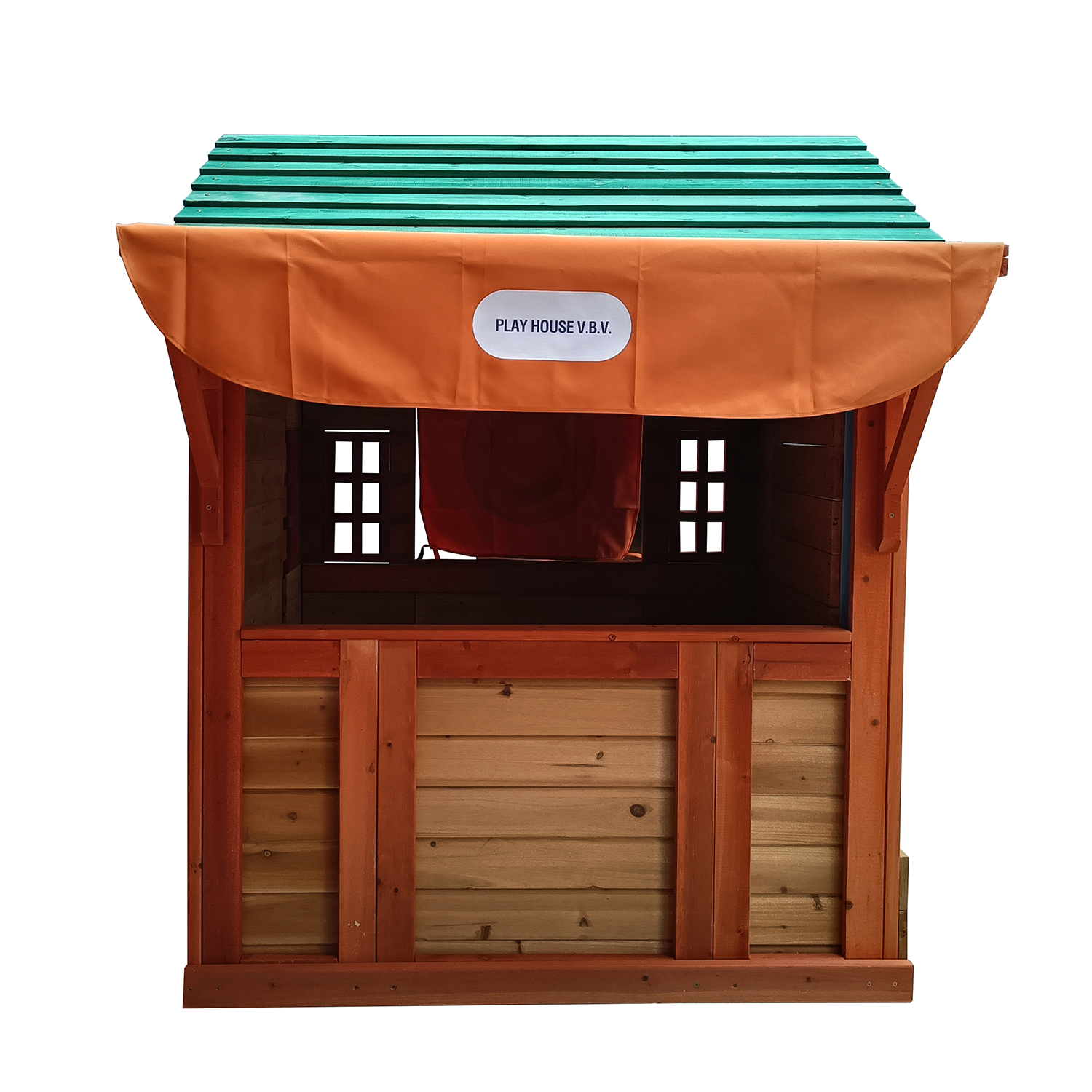 CIPACHO 64" Outdoor Solid Wooden 4-in-1 Game House for Kids Garden Playhouse with Multiple Game, Orange