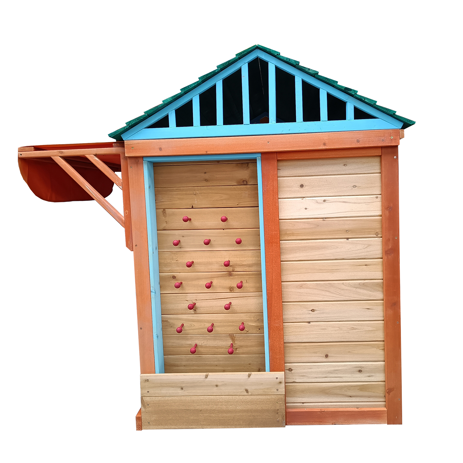 CIPACHO 64" Outdoor Solid Wooden 4-in-1 Game House for Kids Garden Playhouse with Multiple Game, Orange