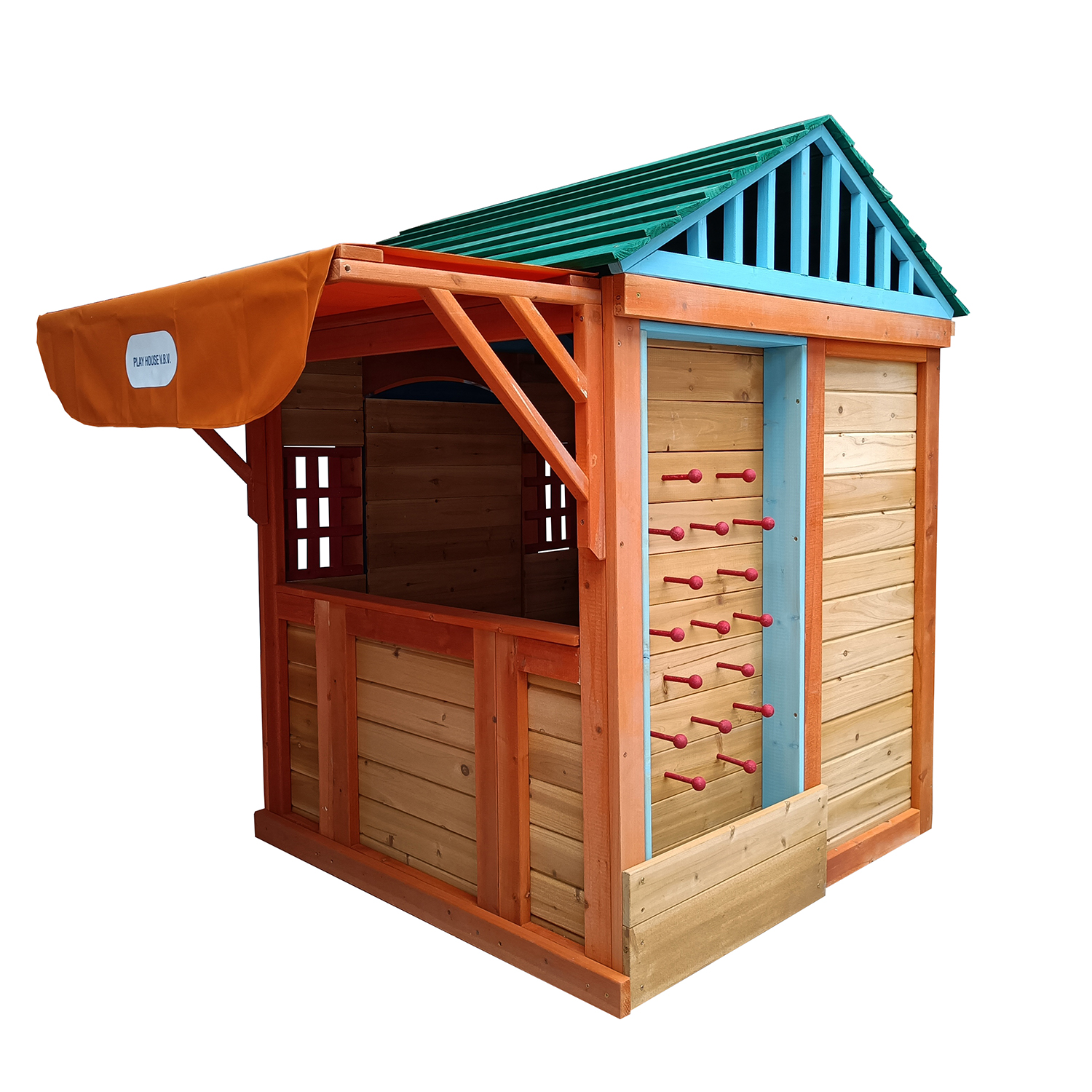 CIPACHO 64" Outdoor Solid Wooden 4-in-1 Game House for Kids Garden Playhouse with Multiple Game, Orange