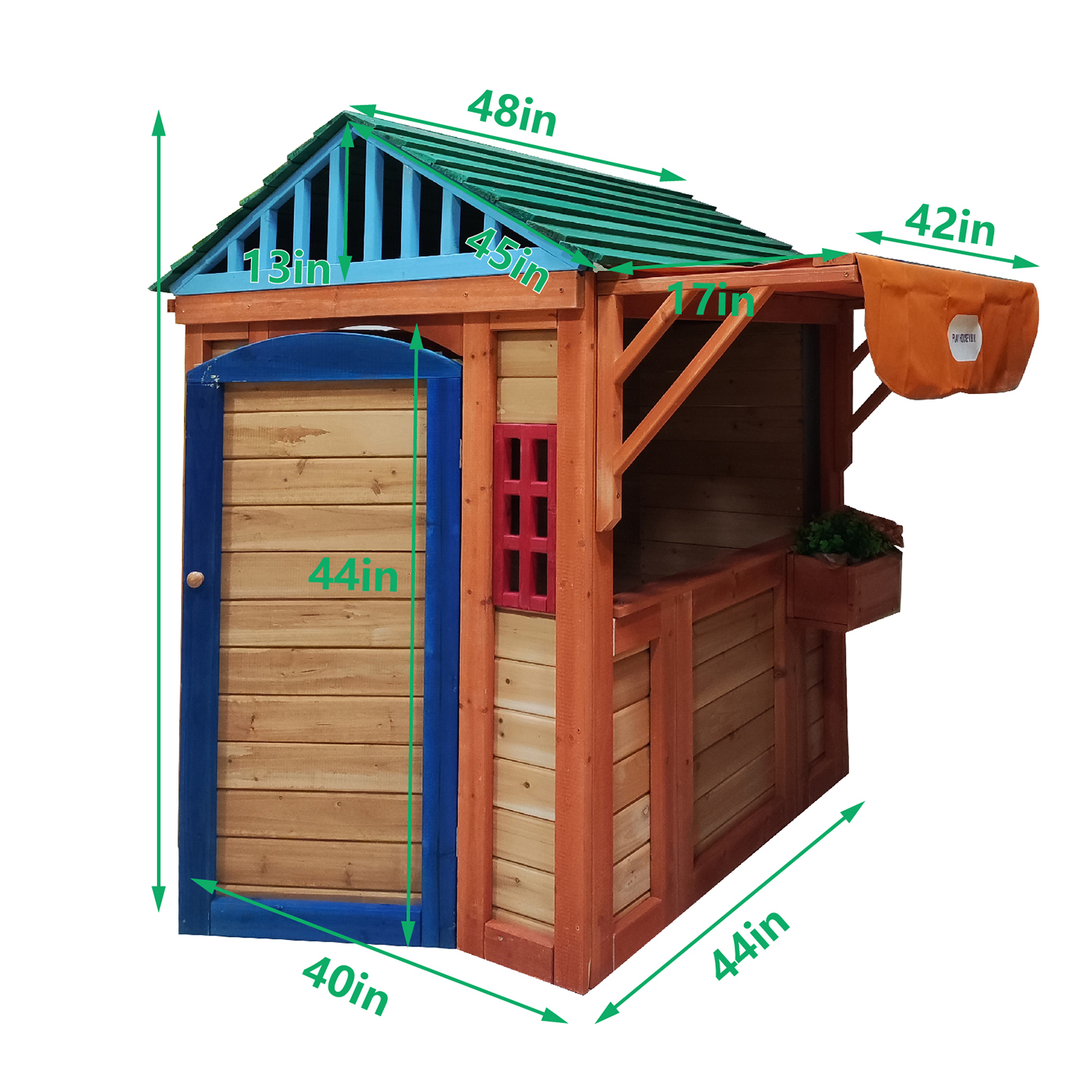 CIPACHO 64" Outdoor Solid Wooden 4-in-1 Game House for Kids Garden Playhouse with Multiple Game, Orange