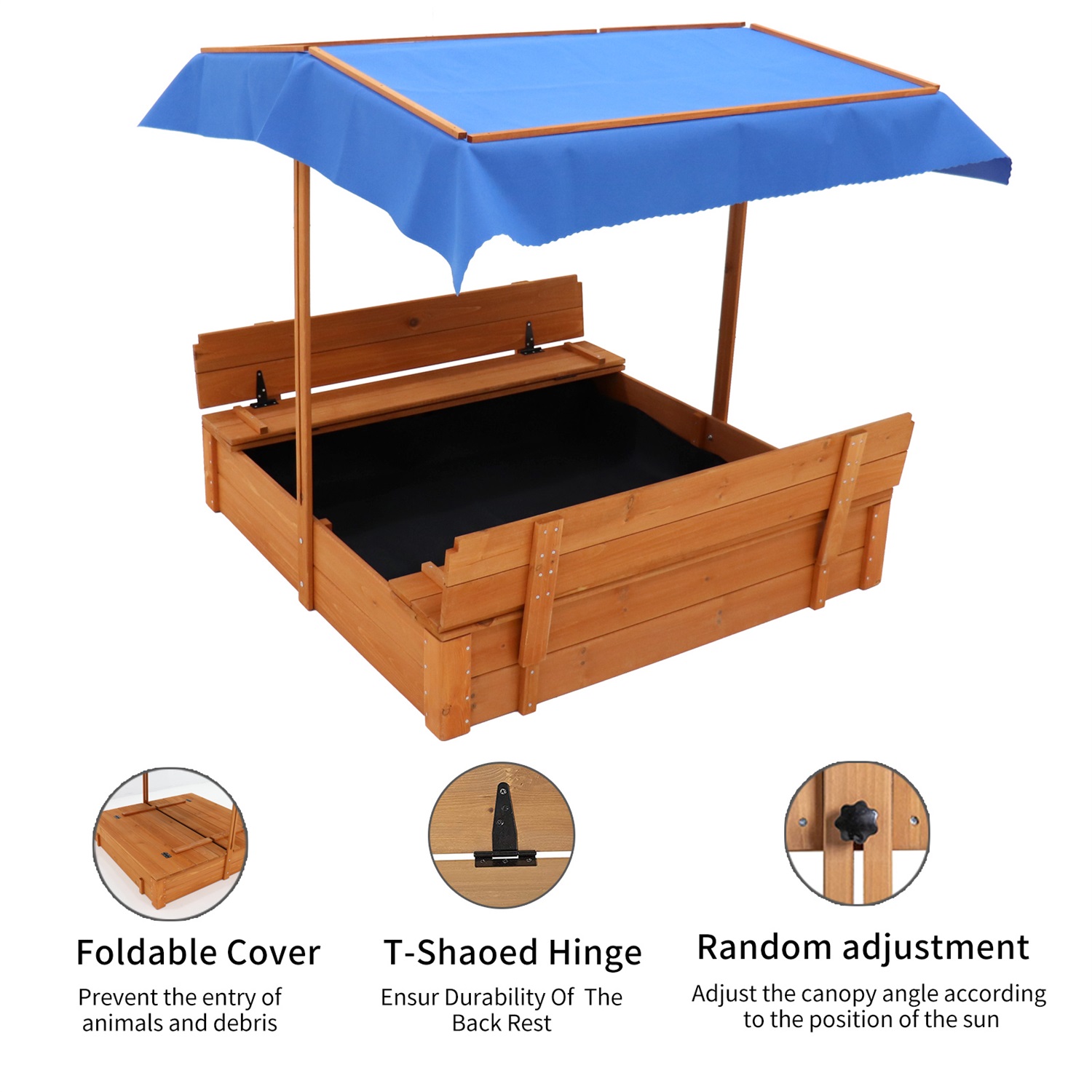 CIPACHO Wooden Kid's Sandbox with Cover, Sandpit with Adjustable Canopy, Backyard Garden Play, Brown