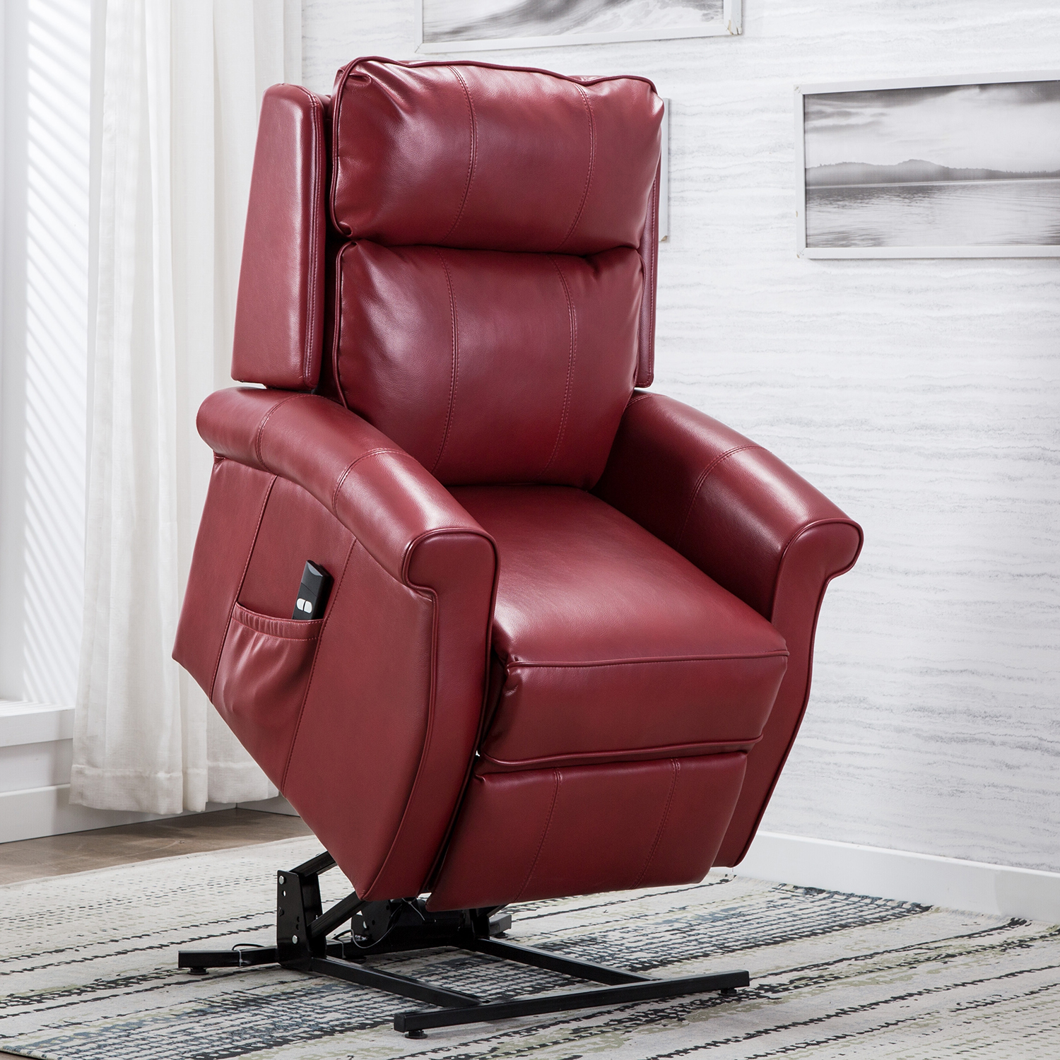 Resenkos Electric Power Lift Chairs Recliner, Faux Leather Upholstered Reclining Lifting Chair, Red