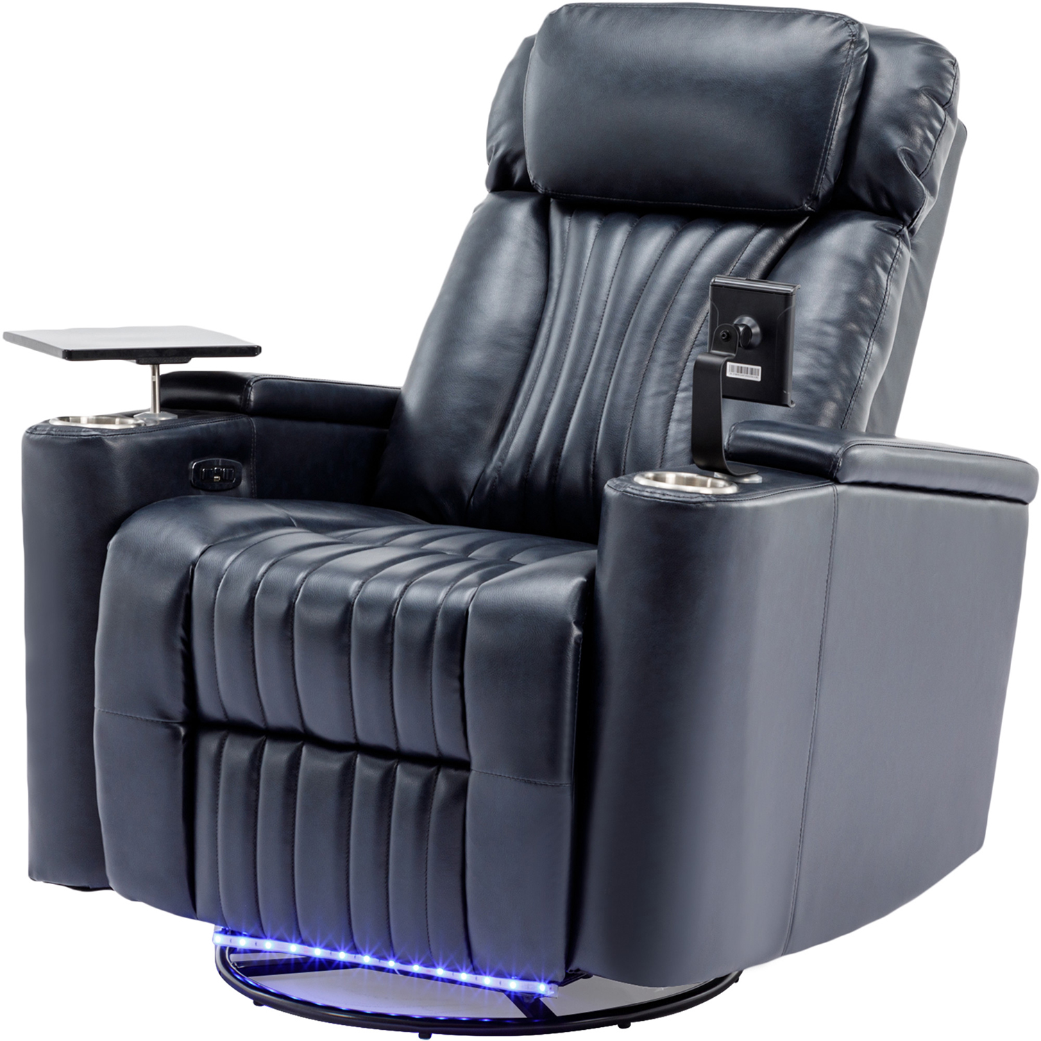Kepooman Power Recliner, Leather Power Recliner with Concealed Arm Storage with Comfort Backrest, LED Lights, Cup Holder, 270° Swivel Home Theater Recliner, Blue Kepooman Power Recliner, Leather Power Recliner with Concealed Arm Storage with Comfort Backrest, LED Lights, Cup Holder, 270° Swivel Home Theater Recliner, Blue