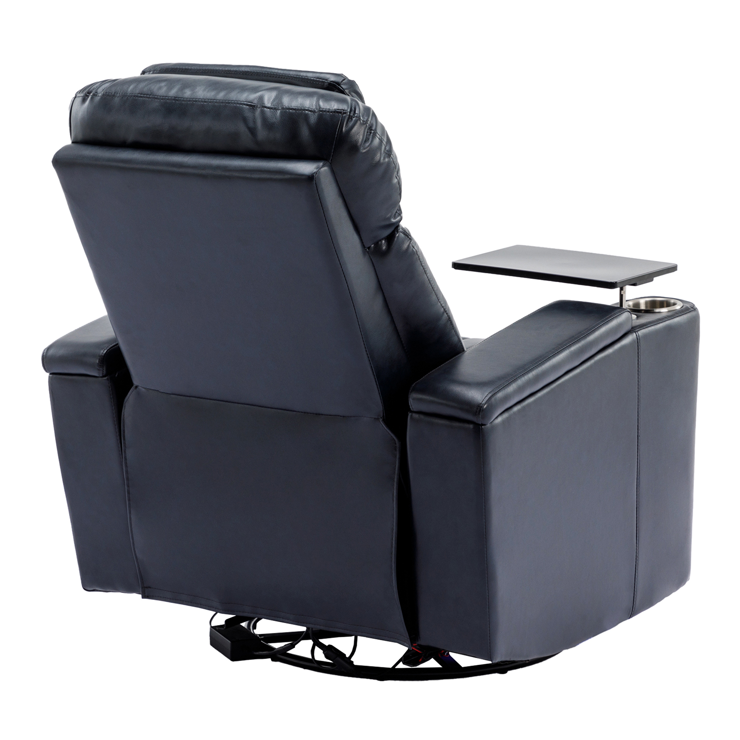 Resenkos 270° Power Swivel Recliner, Home Theater Seating with Hidden Arm Storage and LED Light Strip, Cup Holder, Blue