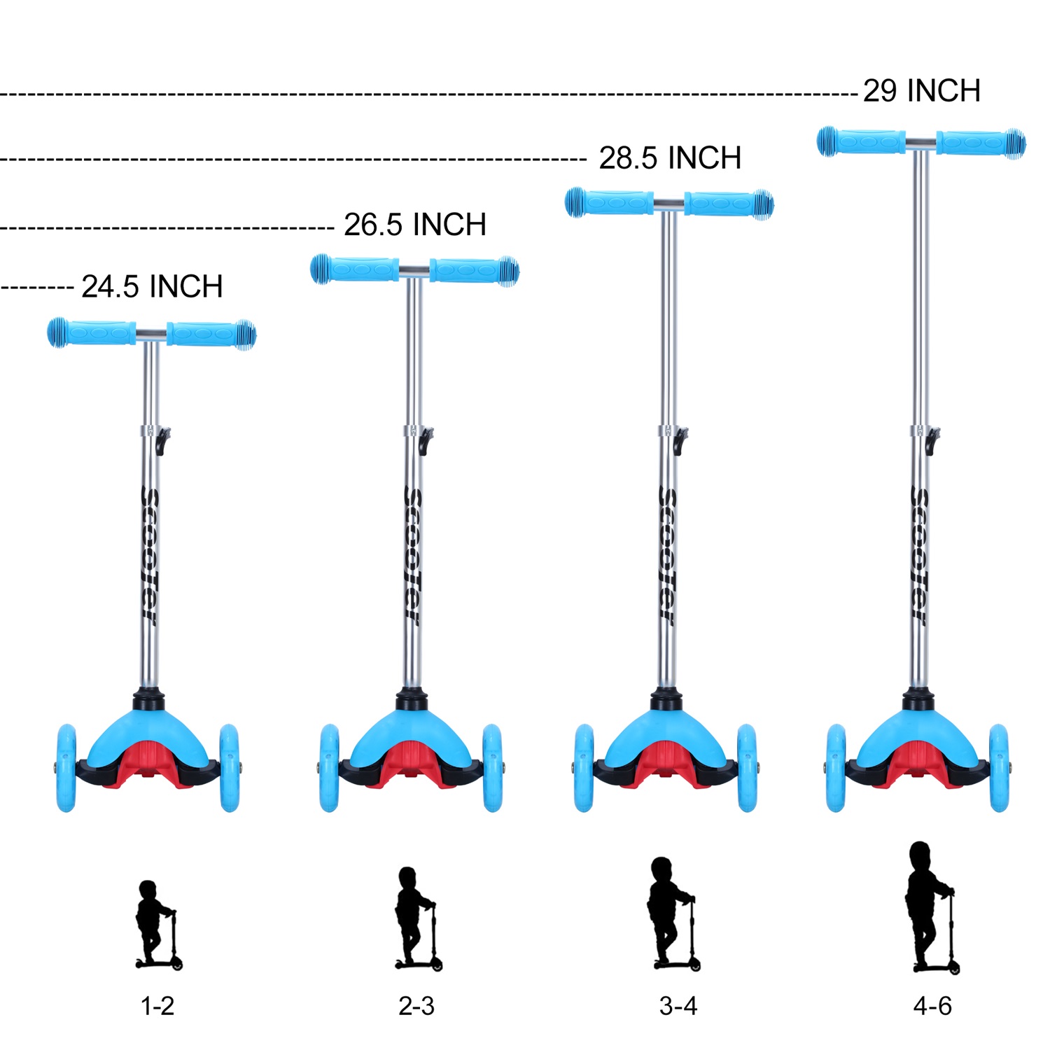 CIPACHO 24" 3 Wheel Scooter for Kids, Extra-Wide Childrens Foldable Kick Scooter Kids with 4 Adjustable Height, Blue