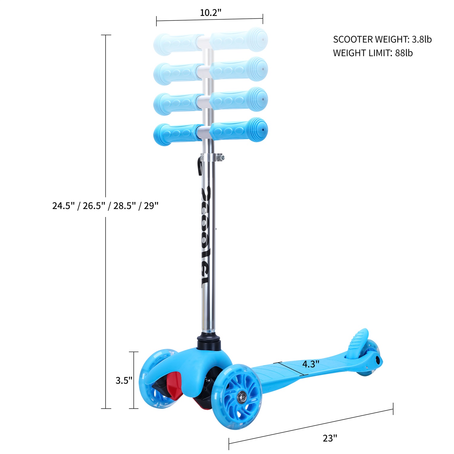 CIPACHO 24" 3 Wheel Scooter for Kids, Extra-Wide Childrens Foldable Kick Scooter Kids with 4 Adjustable Height, Blue