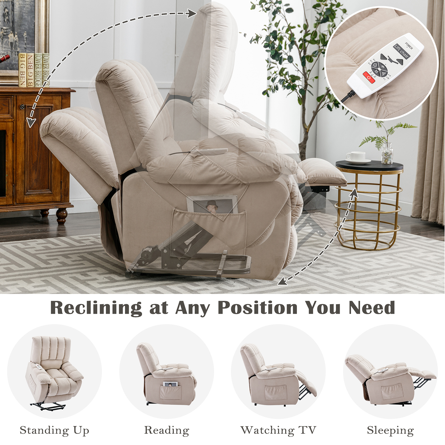 Kepooman Massage Recliner, Power Lift Recliner with Heat, Vibration and Side Pockets for Living Room, Bedroom's, Power Single Sofa, Beige Kepooman Massage Recliner, Power Lift Recliner with Heat, Vibration and Side Pockets for Living Room, Bedroom's, Power Single Sofa, Beige
