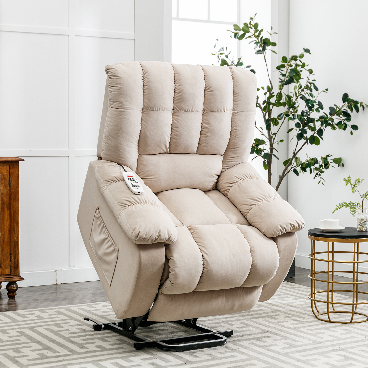 Kepooman Massage Recliner, Power Lift Recliner with Heat, Vibration and Side Pockets for Living Room, Bedroom's, Power Single Sofa, Beige