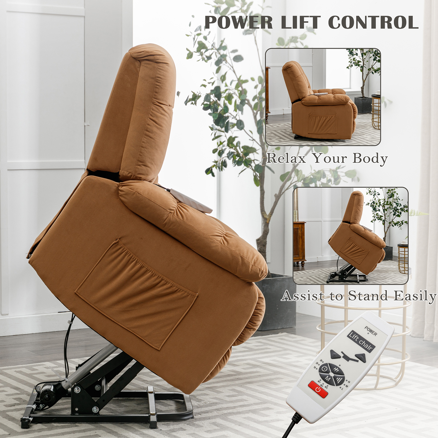 Kepooman Massage Recliner, Power Lift Recliner with Heat, Vibration and Side Pockets for Living Room, Bedroom's, Power Single Sofa, Light Brown