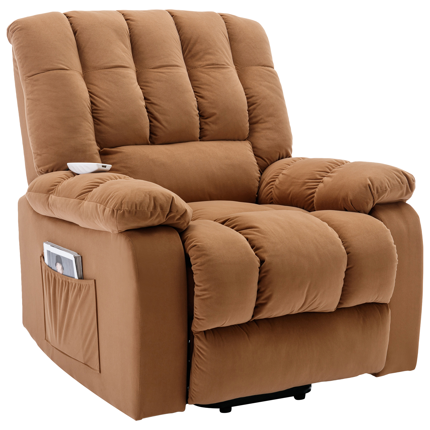 Resenkos Massage Recliner Chair, Electric Power Lift Recliner Chairs with Heat, Vibration, Side Pocket for Living Room, Bedroom, Light Brown