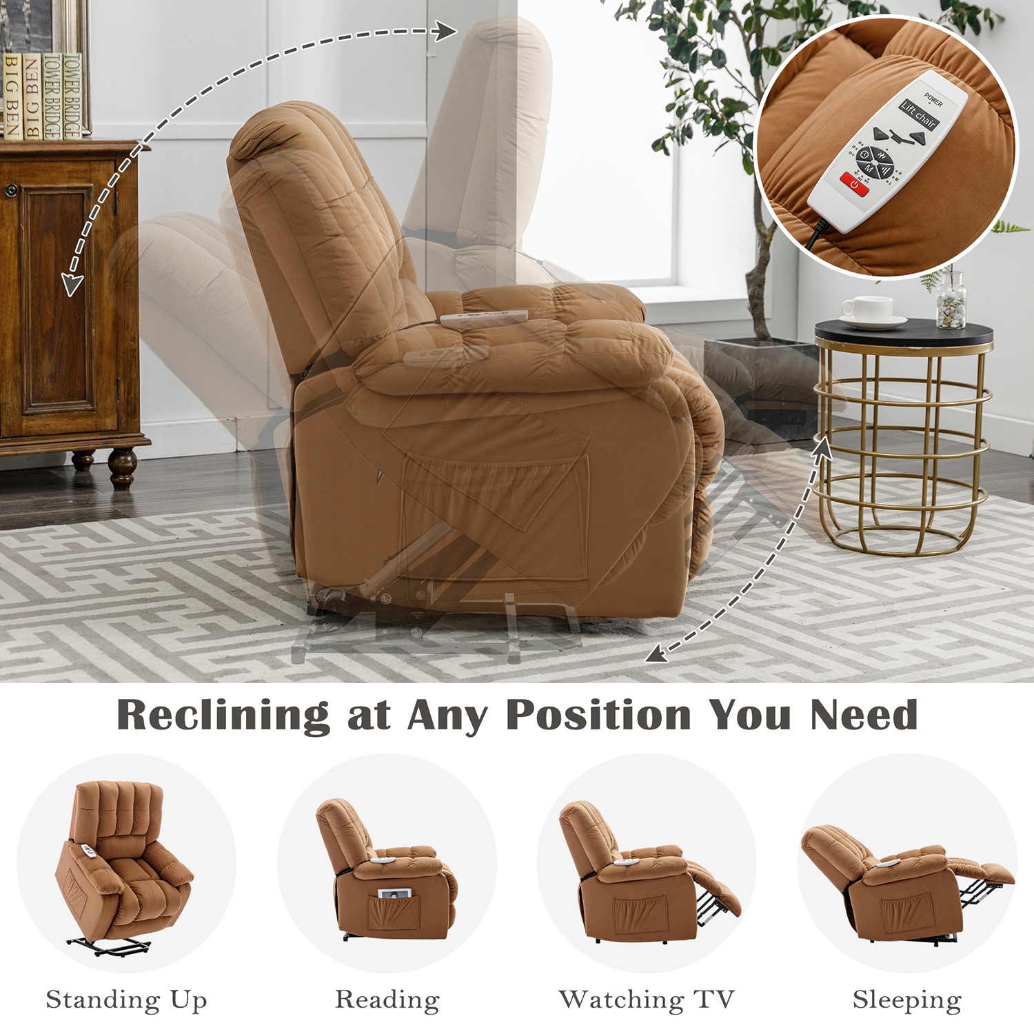 Kepooman Massage Recliner, Power Lift Recliner with Heat, Vibration and Side Pockets for Living Room, Bedroom's, Power Single Sofa, Light Brown Kepooman Massage Recliner, Power Lift Recliner with Heat, Vibration and Side Pockets for Living Room, Bedroom's, Power Single Sofa, Light Brown