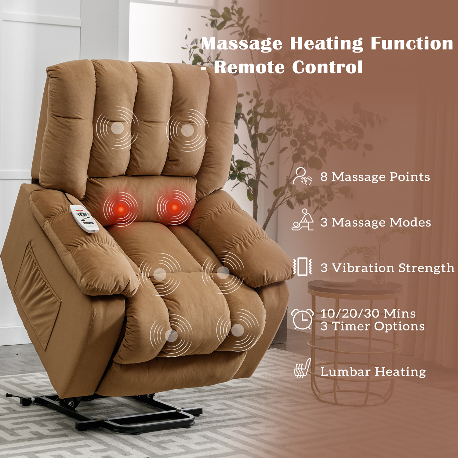 Kepooman Massage Recliner, Power Lift Recliner with Heat, Vibration and Side Pockets for Living Room, Bedroom's, Power Single Sofa, Light Brown Kepooman Massage Recliner, Power Lift Recliner with Heat, Vibration and Side Pockets for Living Room, Bedroom's, Power Single Sofa, Light Brown