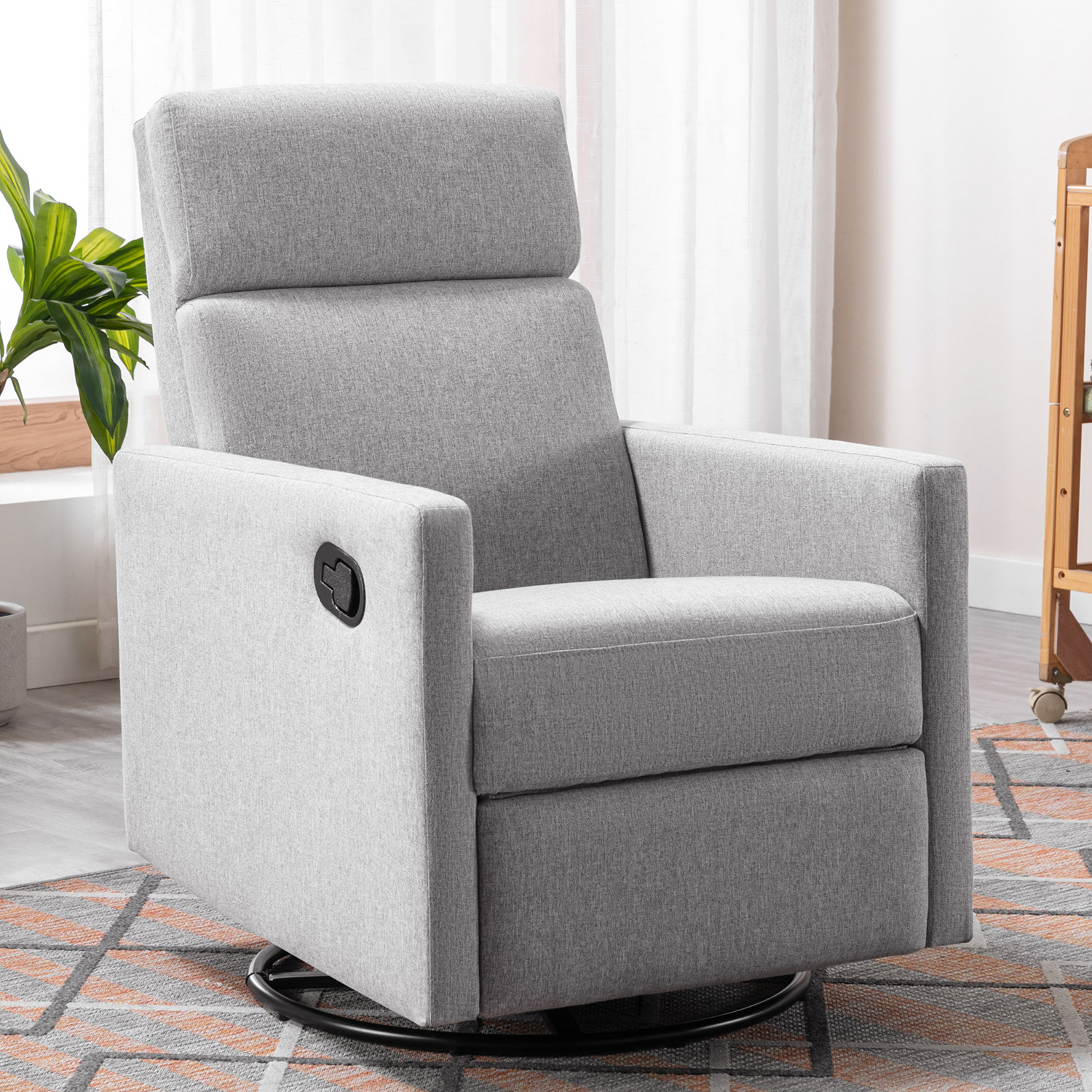 Kepooman Modern Upholstered Rocker Nursery Chair Plush Seating Glider Swivel Recliner Chair, Gray