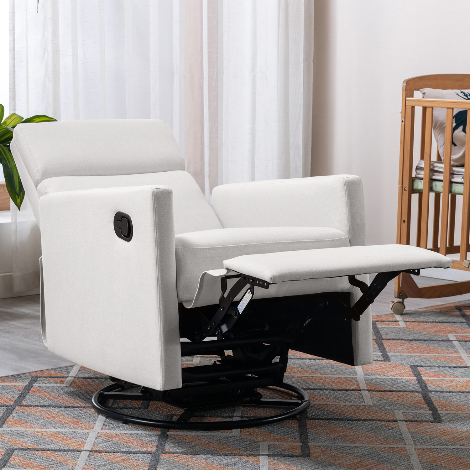 Kepooman Modern Upholstered Rocker Nursery Chair, Plush Seating Glider Swivel Recliner Chair, Beige