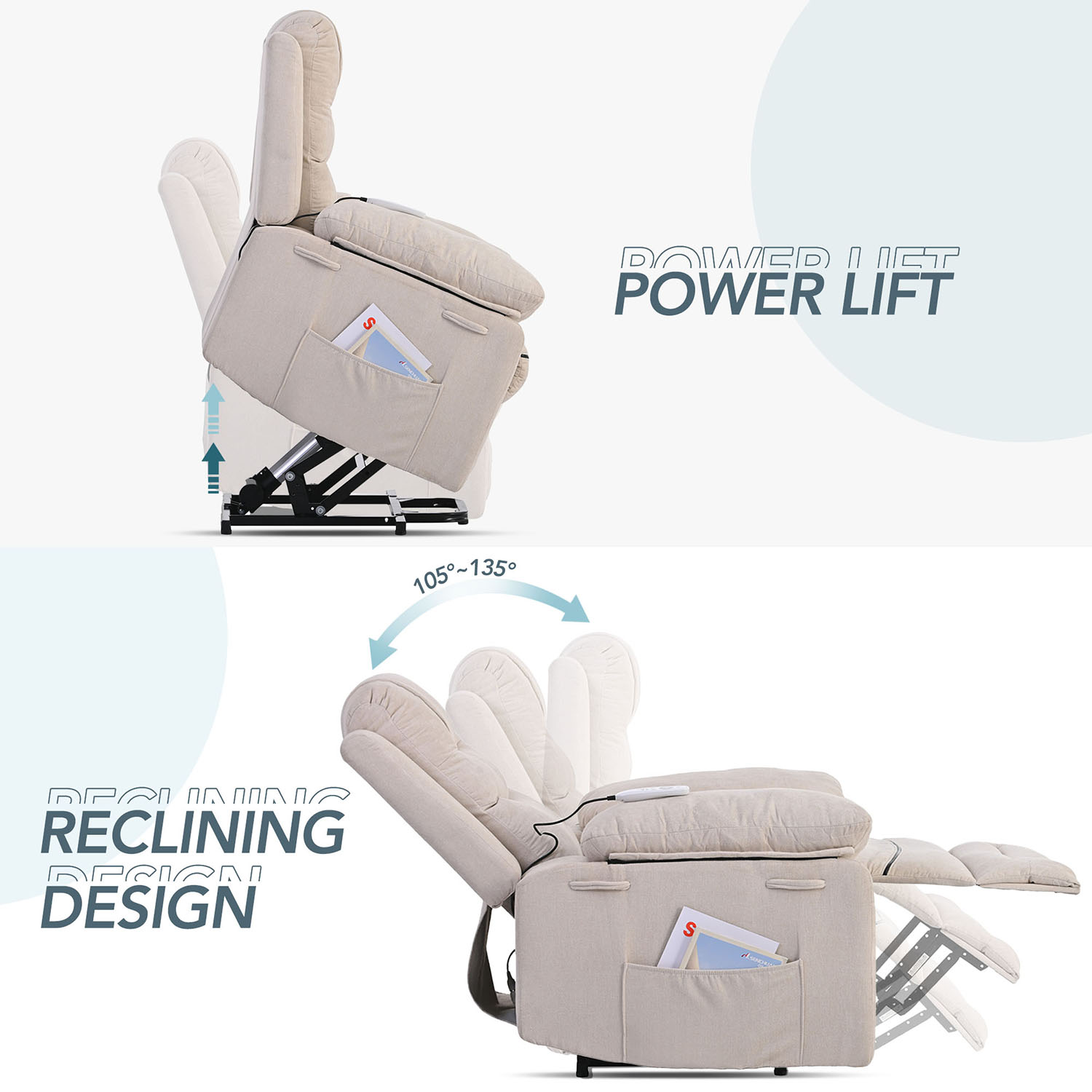 Kepooman Massage Recliner, Power Lift Chair for Elderly with Adjustable Massage and Heating Function, Recliner Chair with Infinite Position and Side Pocket, Beige Kepooman Massage Recliner, Power Lift Chair for Elderly with Adjustable Massage and Heating Function, Recliner Chair with Infinite Position and Side Pocket, Beige