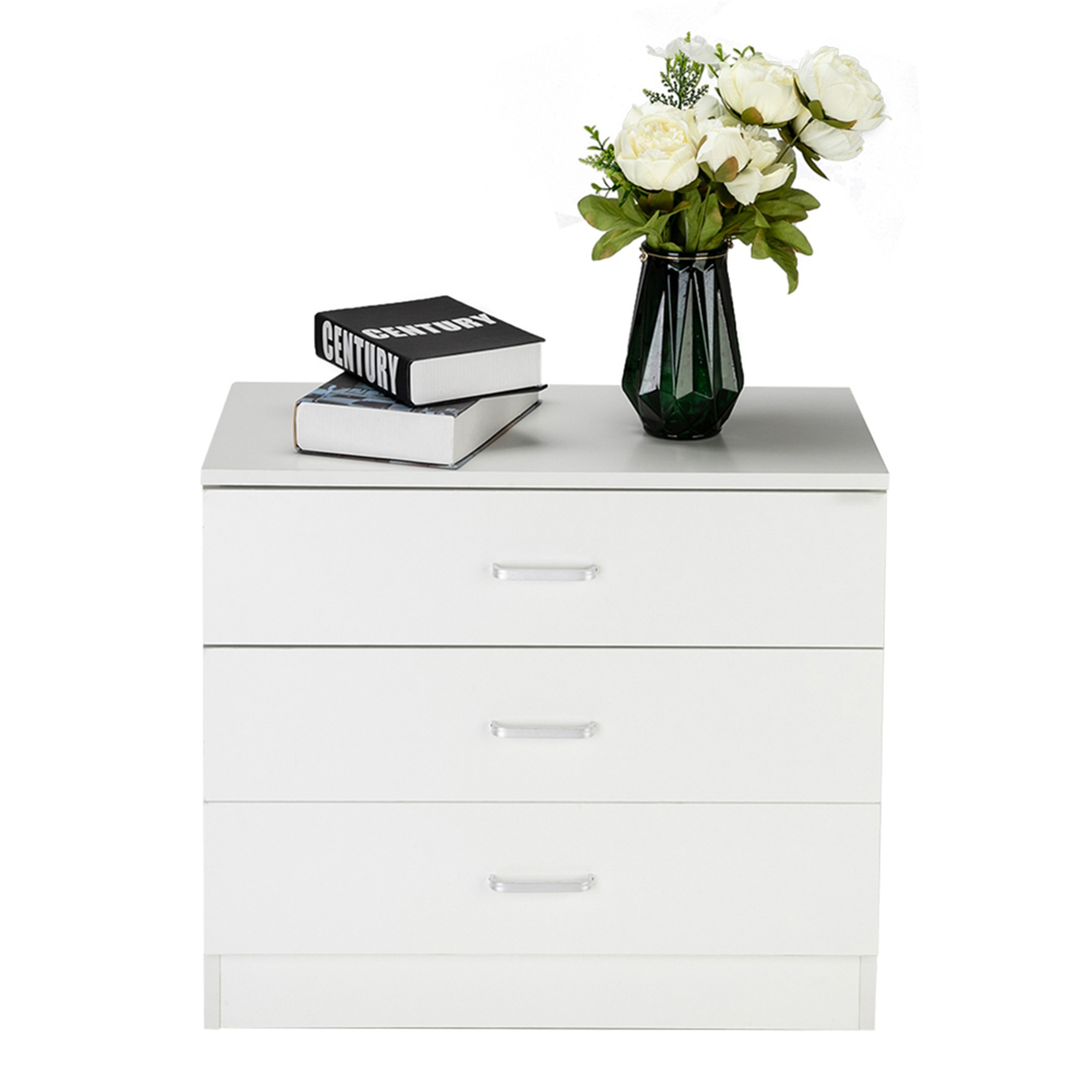 Kepooman Small Nightstand, 3 Drawer Dresser, Solid Wood Side Table Nightstand, Modern Storage Chest of Drawers for Bedroom, Living Room, Reception Room, White Nightstand Decorative Cabinet