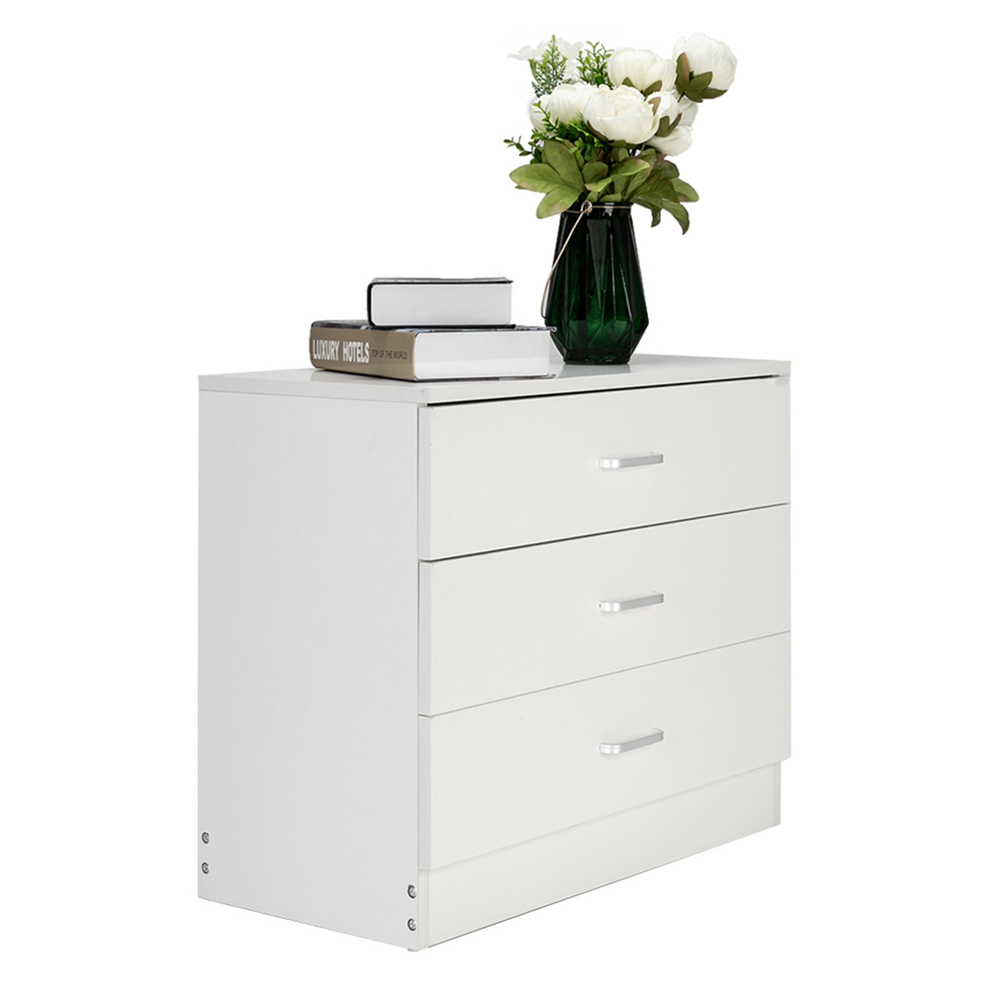Kepooman Small Nightstand, 3 Drawer Dresser, Solid Wood Side Table Nightstand, Modern Storage Chest of Drawers for Bedroom, Living Room, Reception Room, White Nightstand Decorative Cabinet