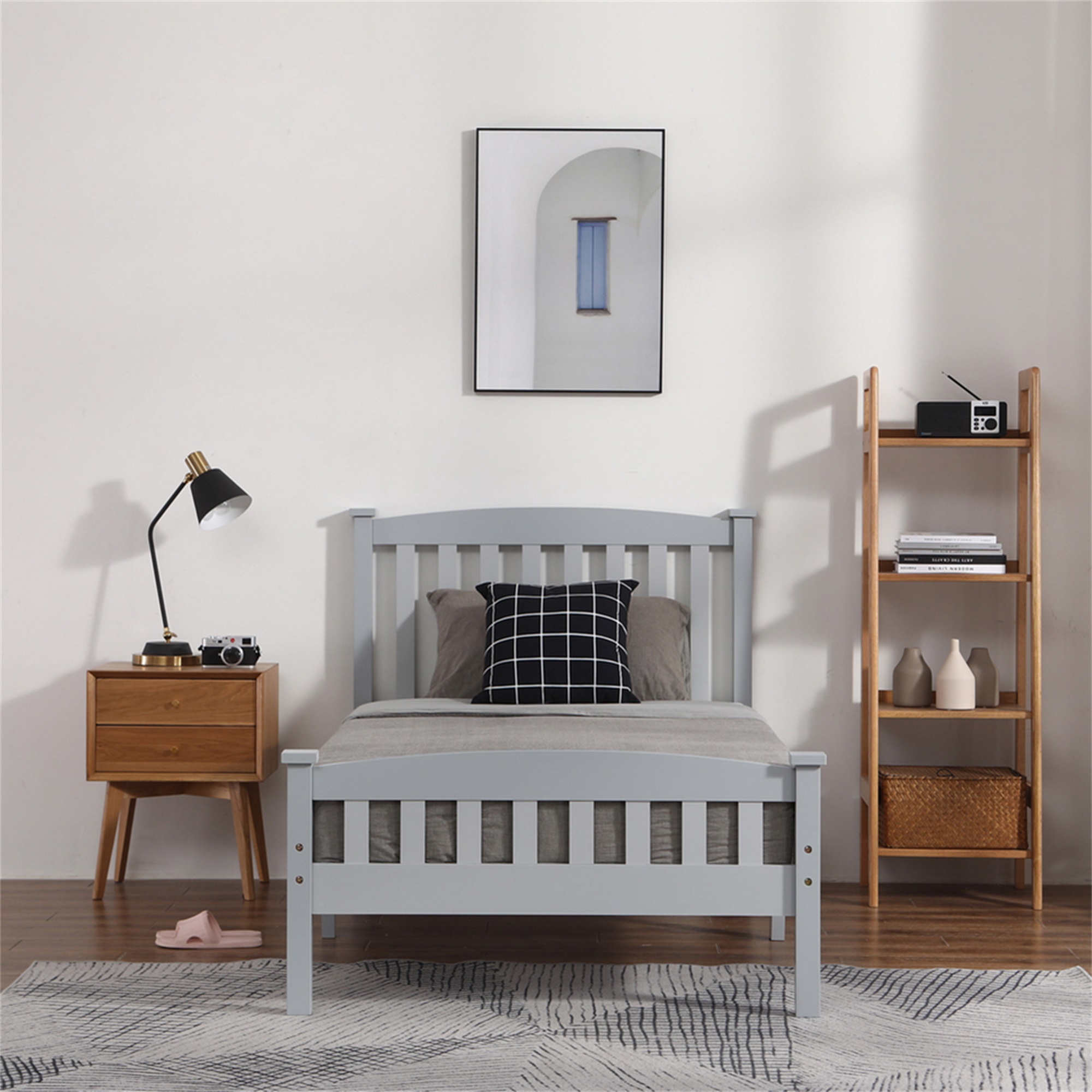 Kepooman Platform Bed Frame with Gray Vertical Slatted Headboard, Full Size Bed Frame, Solid Wood Bed Frame with Footboard Kepooman Platform Bed Frame with Gray Vertical Slatted Headboard, Full Size Bed Frame, Solid Wood Bed Frame with Footboard