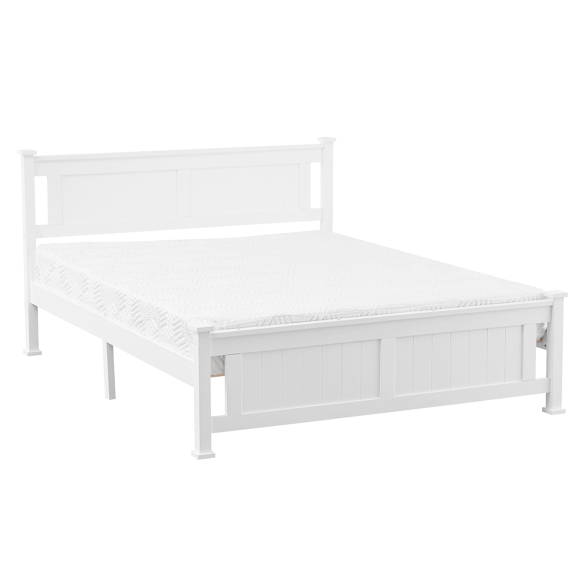 Kadyn Home Modern Queen Size Bed Solid Wood Bed Frame Queen Size Bed Full Size Bed Frame with Headboard Bedroom Bed with Footboard, Solid Wood Slat Support, No Springs, White