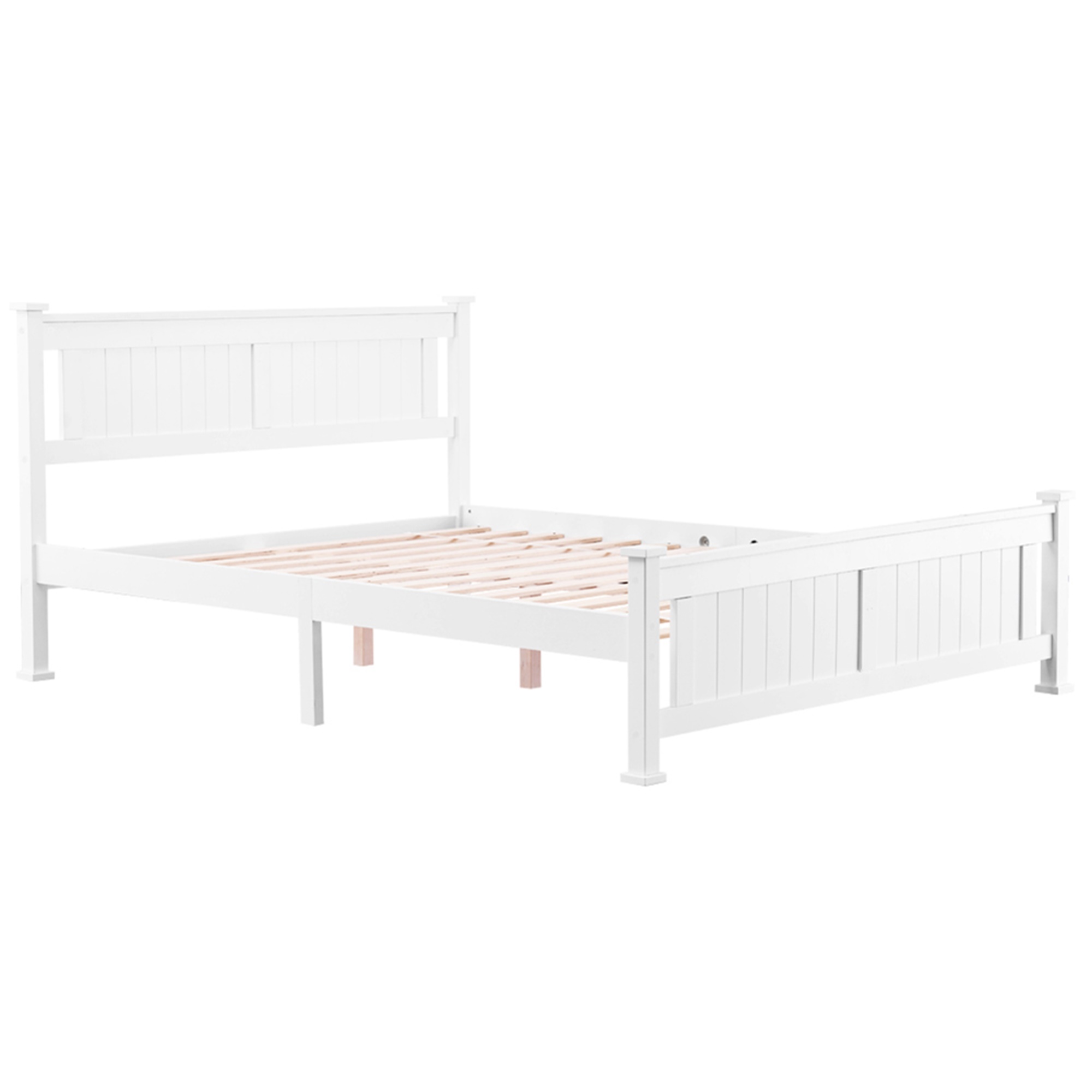Kepooman with Headboard Bedroom Bed, Modern Queen Solid Wood Bed Frame Queen Full Size Bed Frame with Footboard, Solid Wood Slat Support, No Springs, White