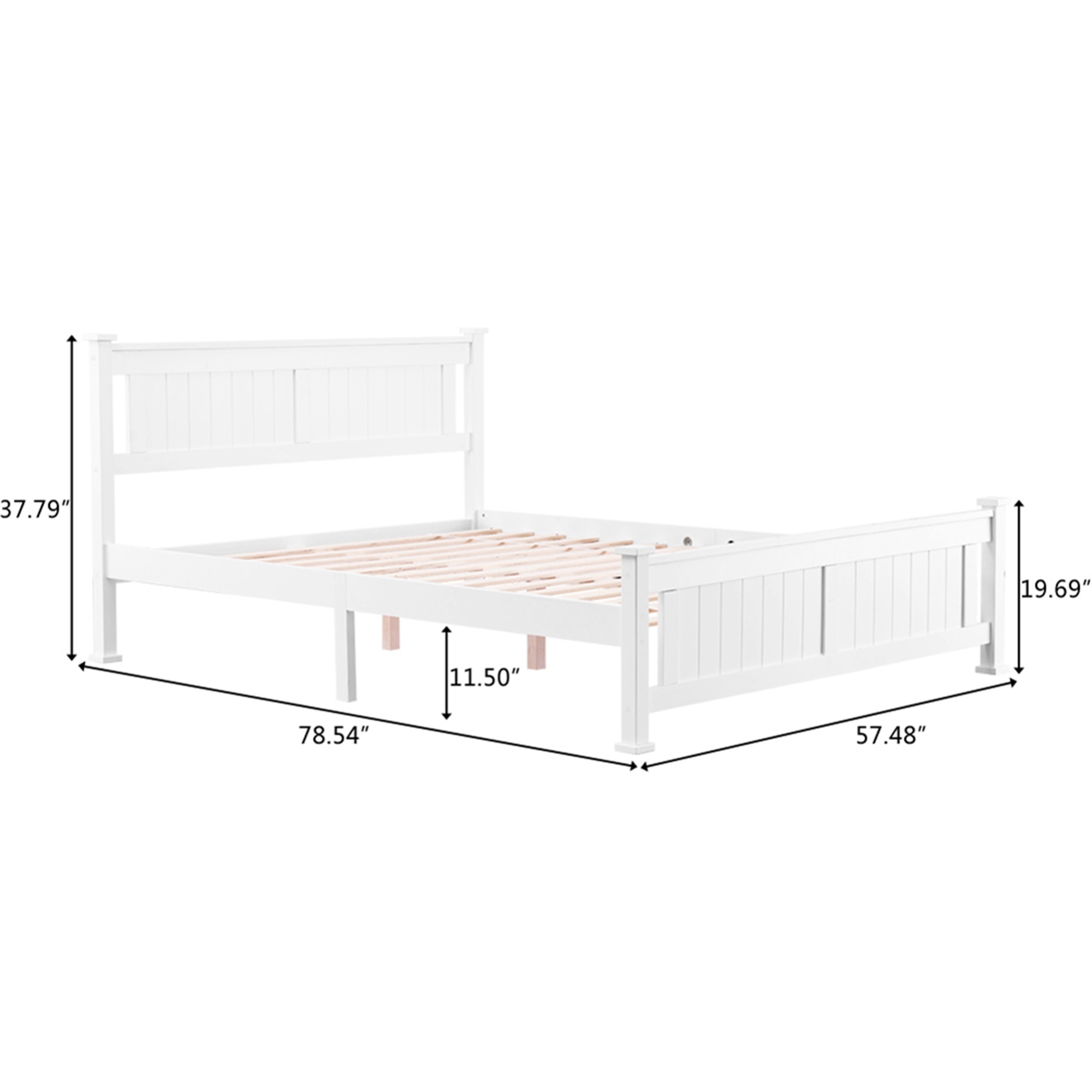 Kepooman with Headboard Bedroom Bed, Modern Queen Solid Wood Bed Frame Queen Full Size Bed Frame with Footboard, Solid Wood Slat Support, No Springs, White