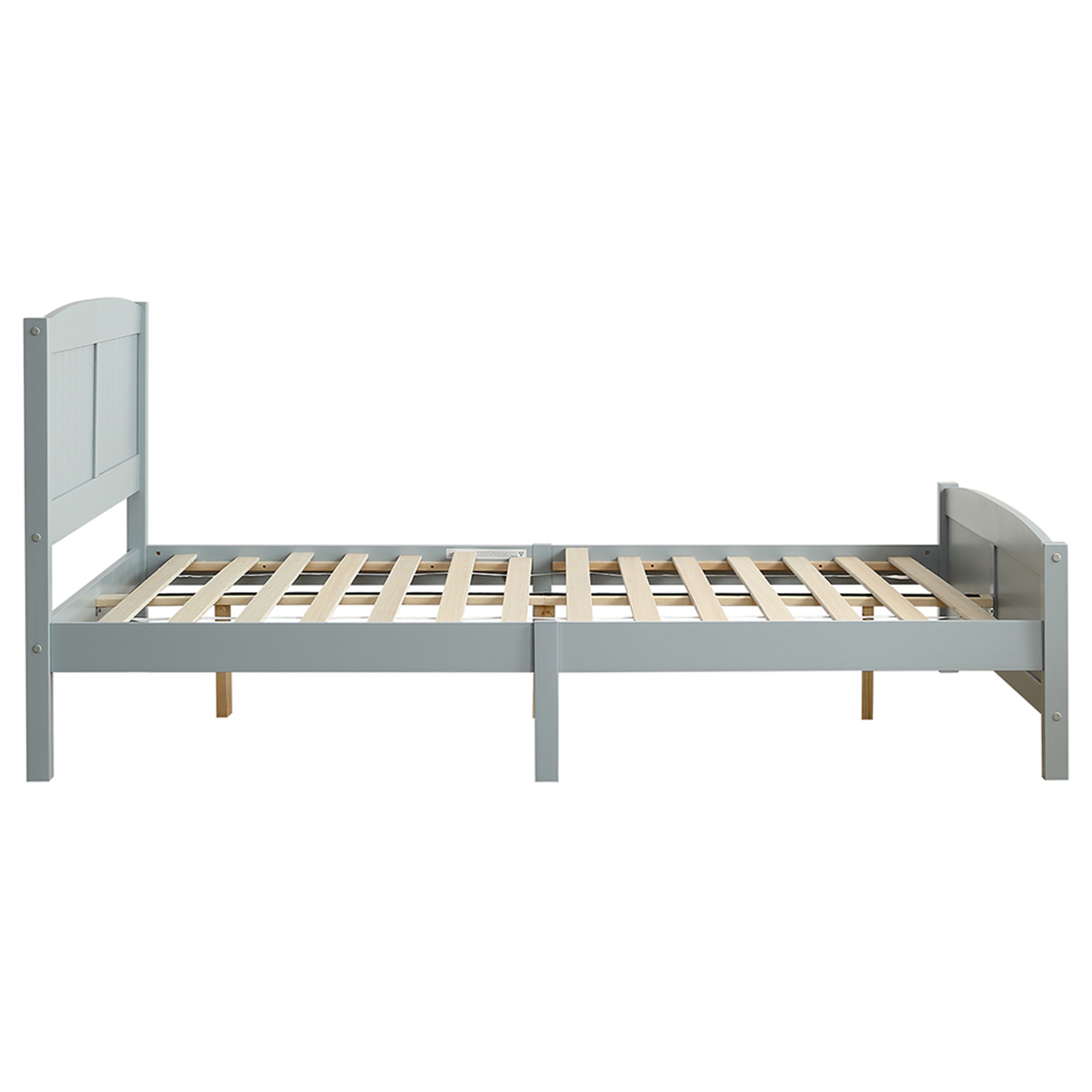 Kadyn Full Size Solid Wood Platform Bed Frame with Vertical Stripes Curved Headboard with Slat Supportwood Bed Frame Gray Solid Wood Bed